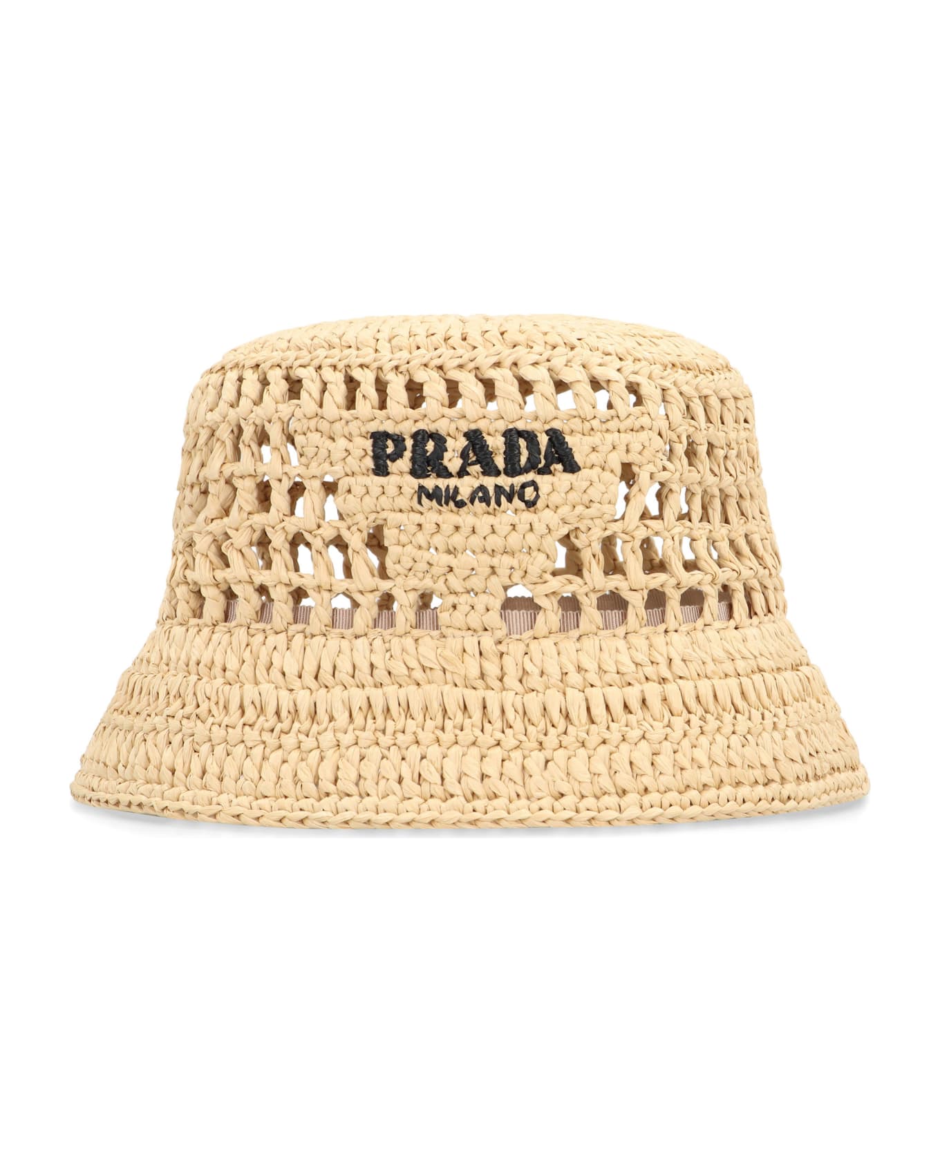 Prada Logo Detail Bucket Hat - Ecru