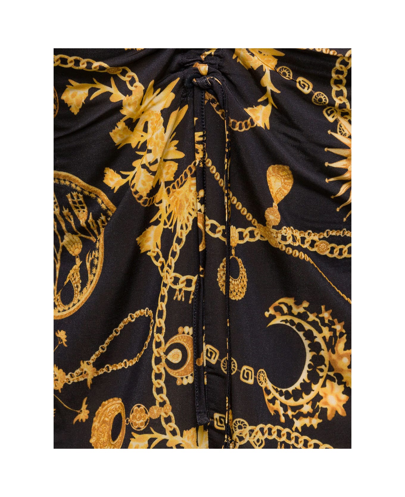 Marine Serre Black Blouse With All-over Graphic Print And Gathering Detail In Stretch Viscose Woman - Black