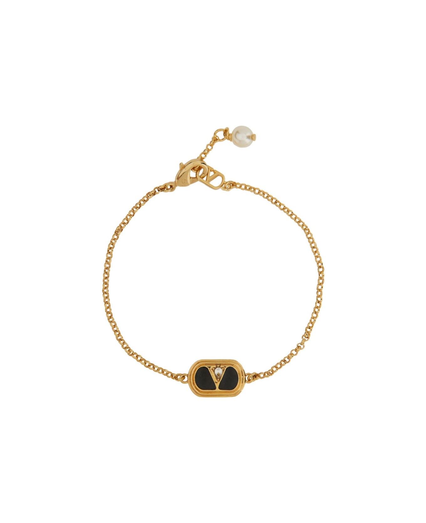 Valentino Garavani Metal, Enamel, Crystal And Swarovski® Pearl "ovalette" Bracelet - GOLD