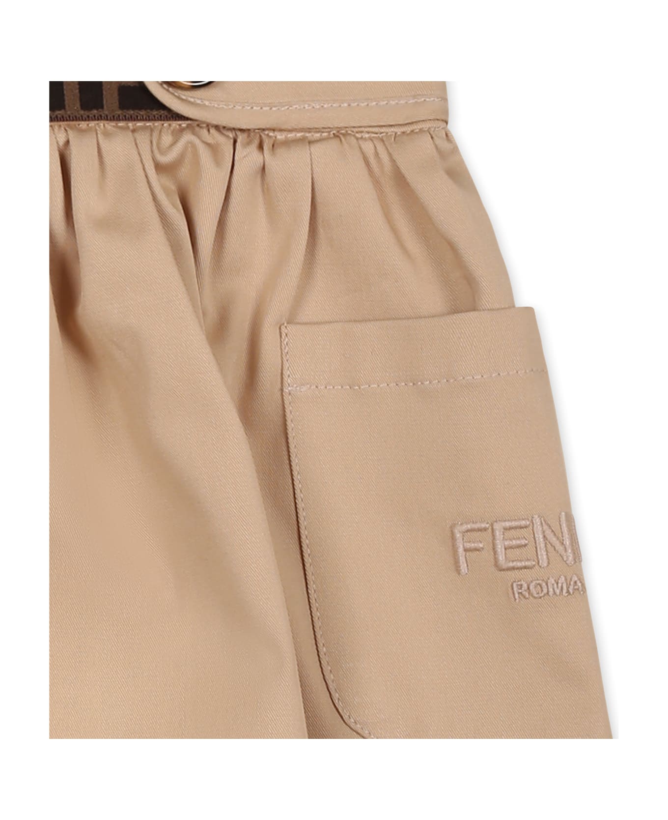 Fendi Beige Skirt For Baby Girl With Logo - Beige