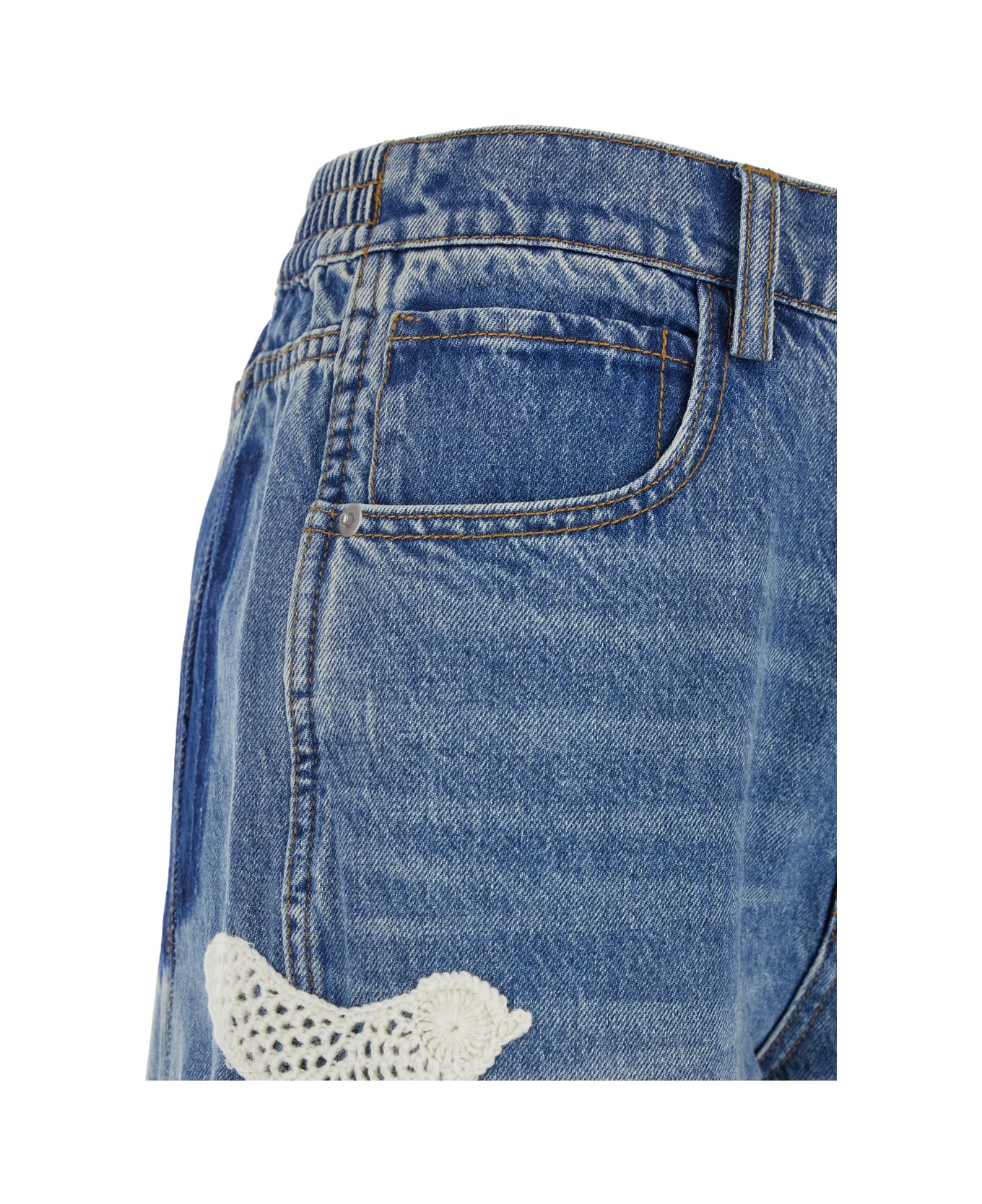 Sea New York 
payton
 Blue Jeans With All-over Crochet Birds In Cotton Blend Woman - Blu
