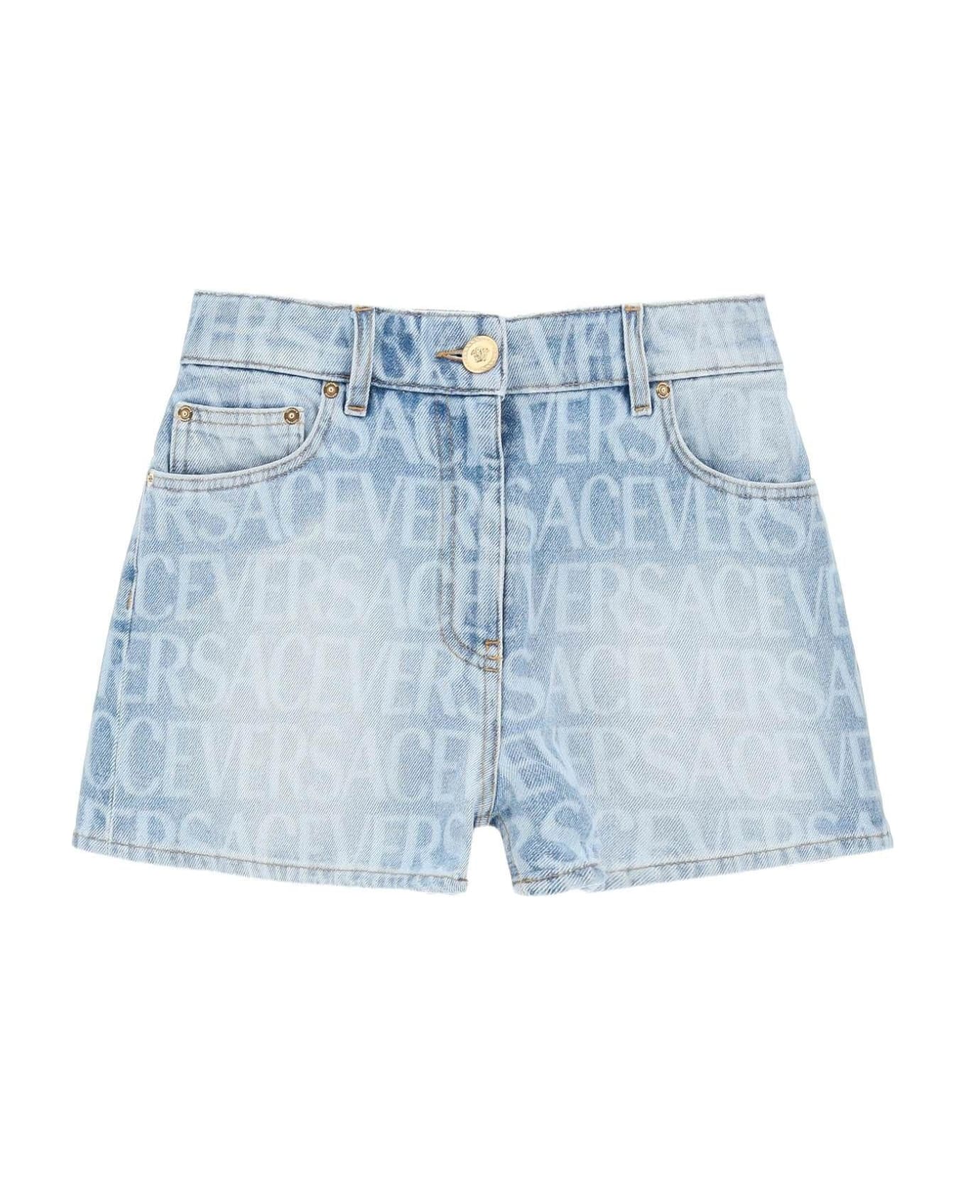 Versace Logo Denim Shorts - Blu Denim