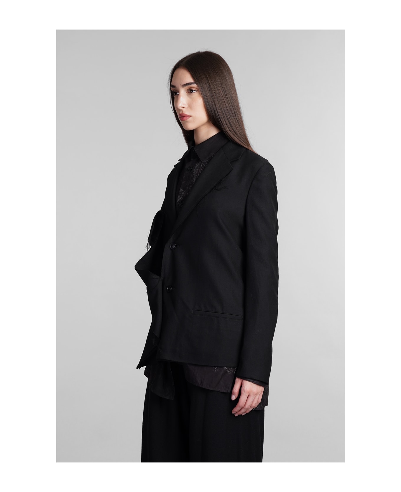 Yohji Yamamoto Blazer In Black Rayon - black