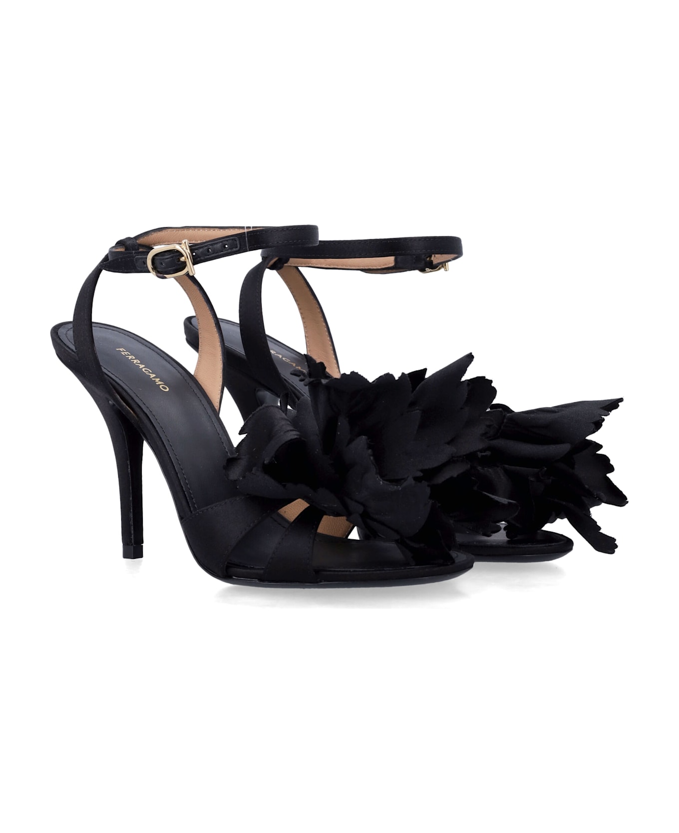 Ferragamo Satin Flower Sandal - BLACK