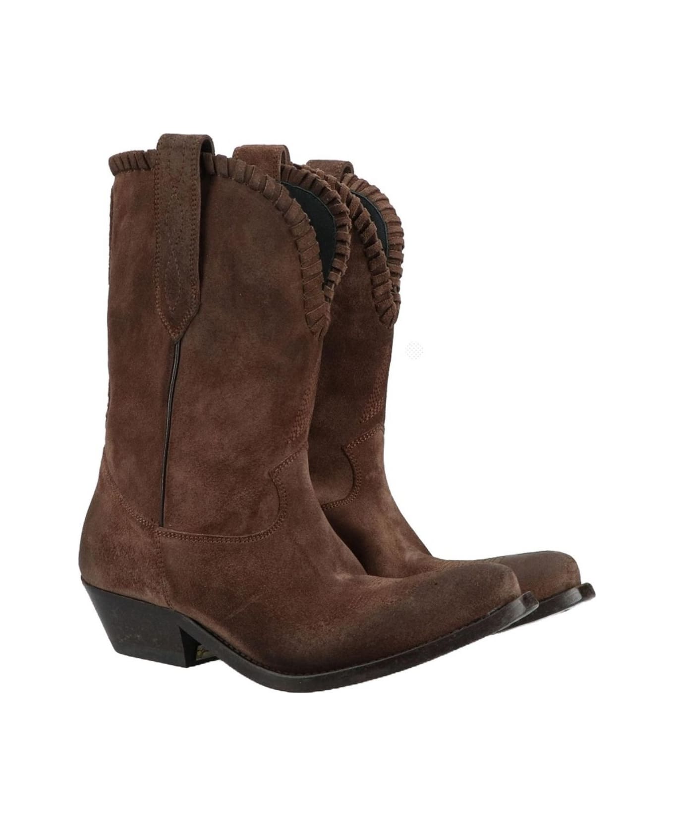 Golden Goose Wish Star Texan Ankle Boots In Brown Suede - brown