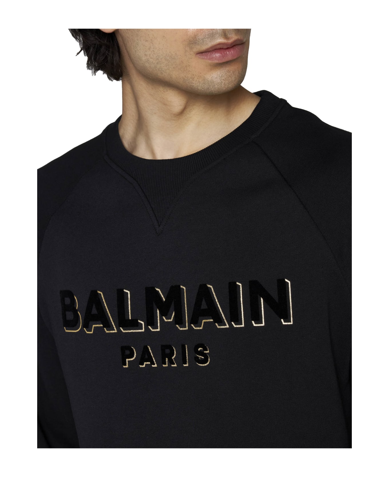 Balmain Flocked Logo Sweatshirt - Noir noir or フリース