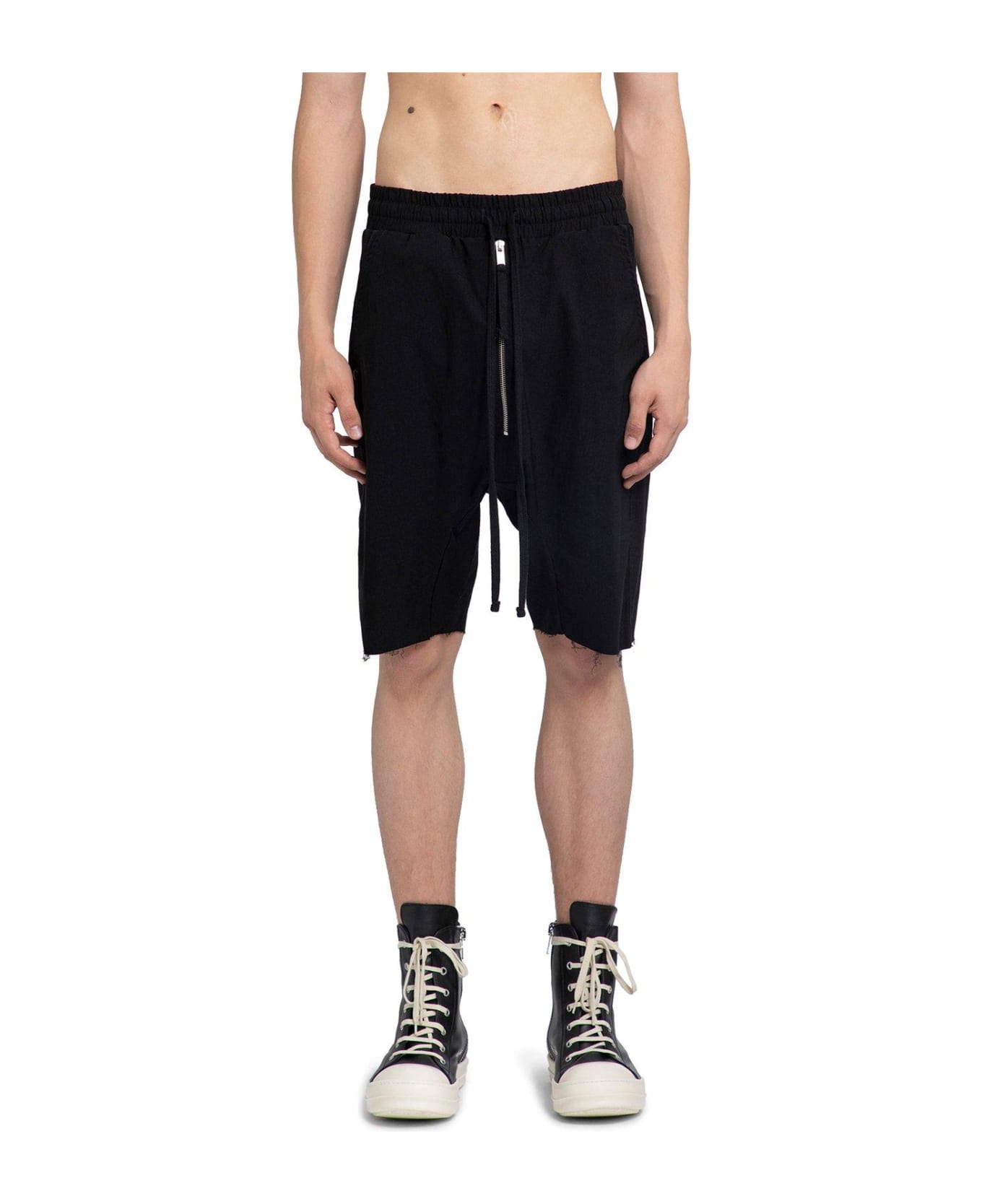 Thom Krom Drop Crotch Zipped Raw-cut Shorts - BLACK