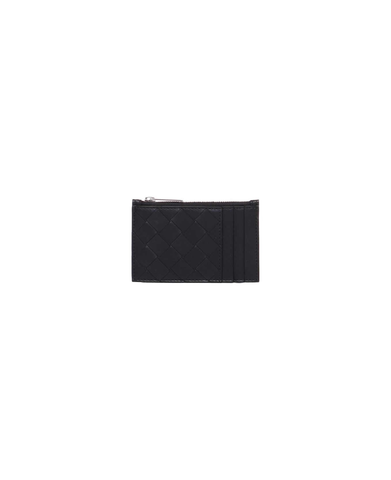 Bottega tassled Veneta Card Holder With Intreccio Zip - Black-silver