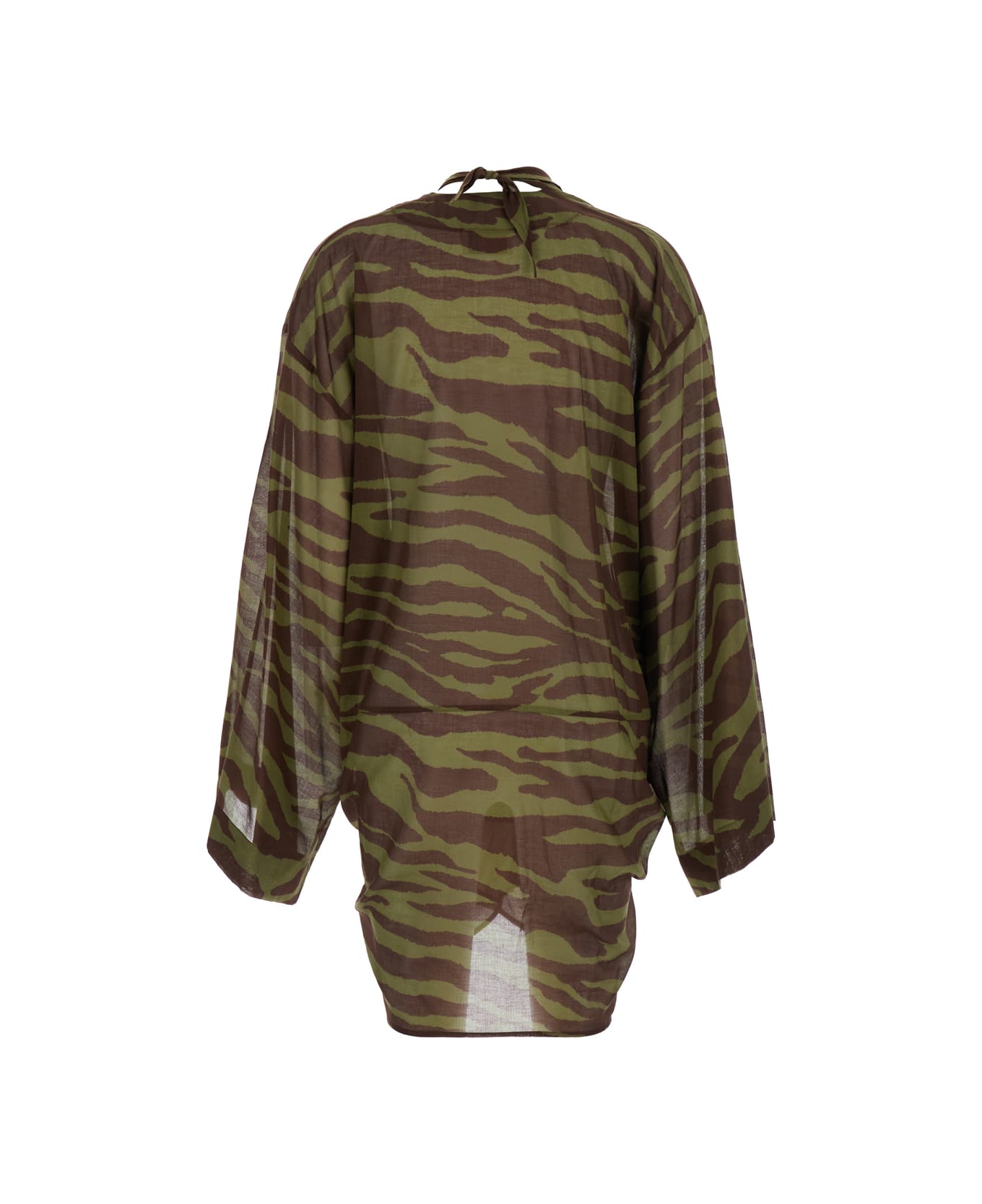 The Attico Green Mini Dress With Plunging V Neck And All-over Print In Cotton Woman - Green