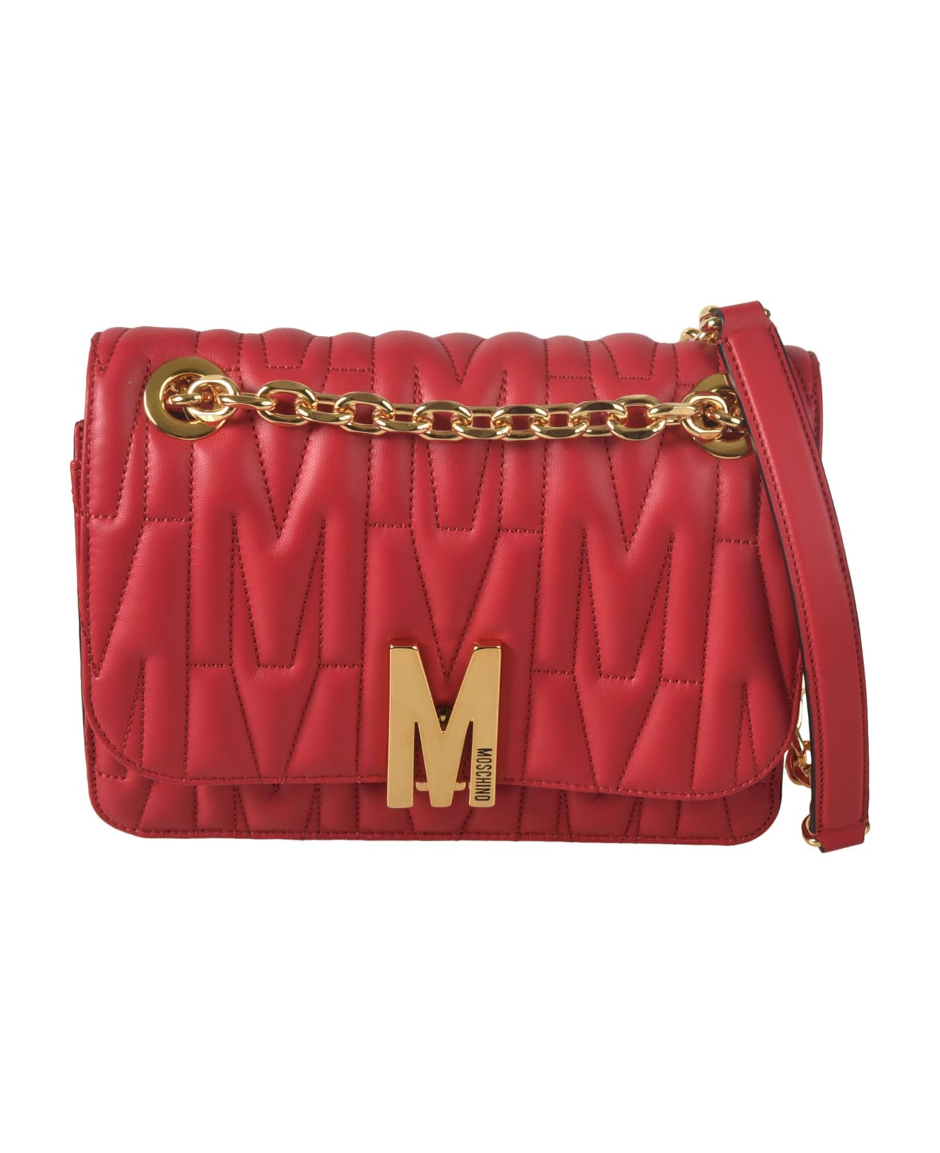 Moschino Logo Quilted Chain Shoulder Bag - Red ショルダーバッグ
