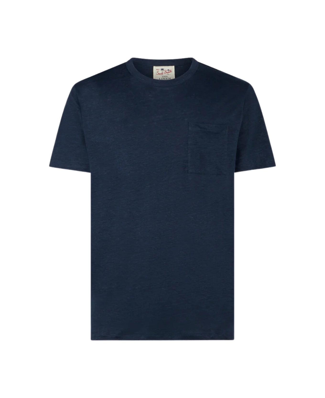 MC2 Saint Barth Linen T-shirt With Front Pocket - Marine Blue