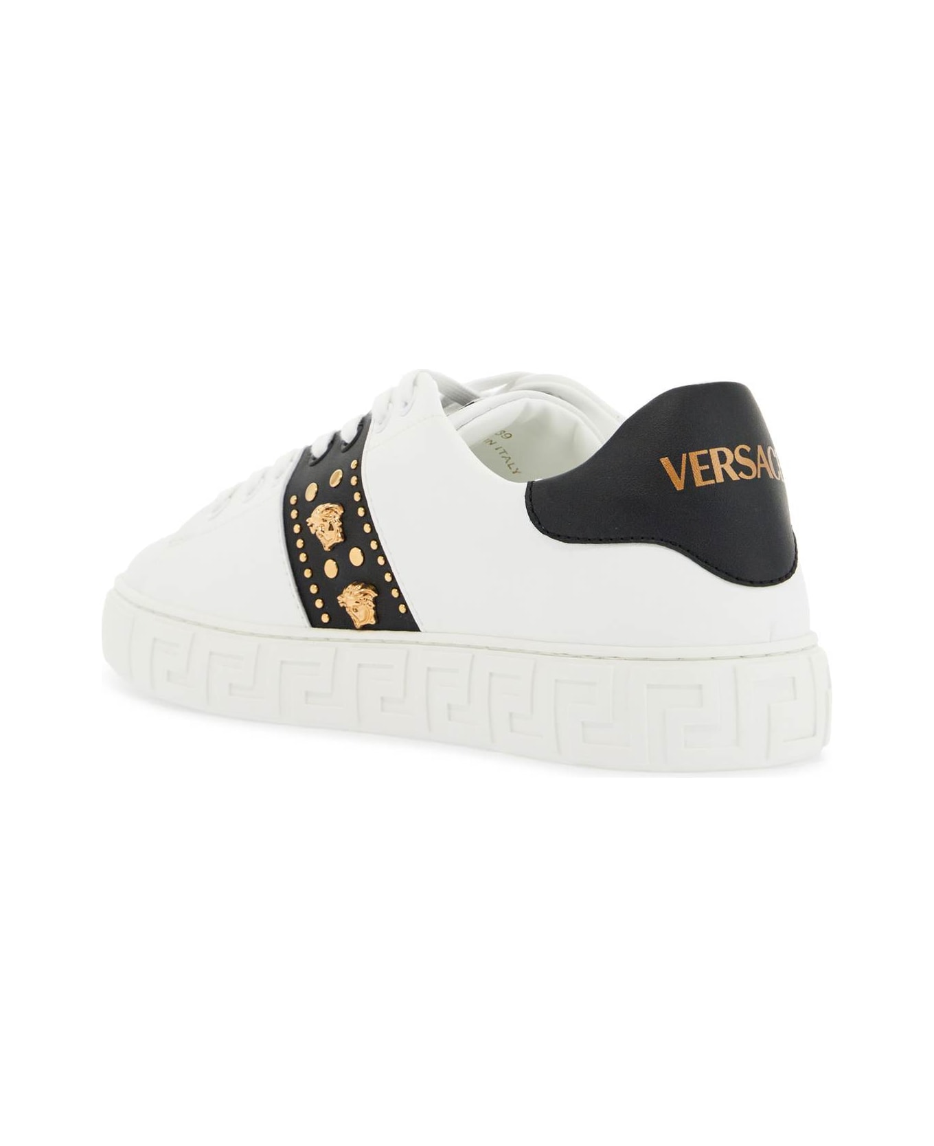 Versace 'studded Greek Sneakers - WHITE+BLACK-VERSACE GOLD (White)