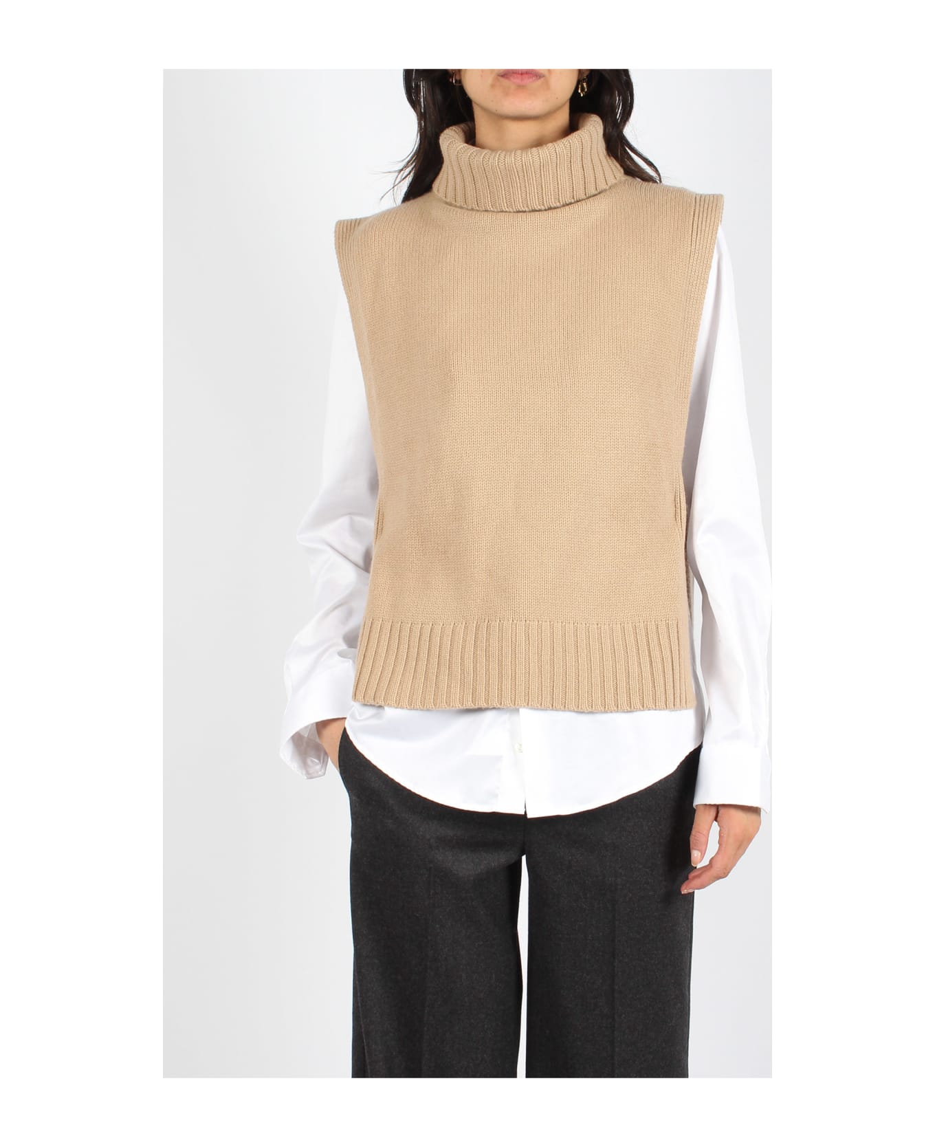 Vince Poncho Turtleneck Sweater - Brown ベスト