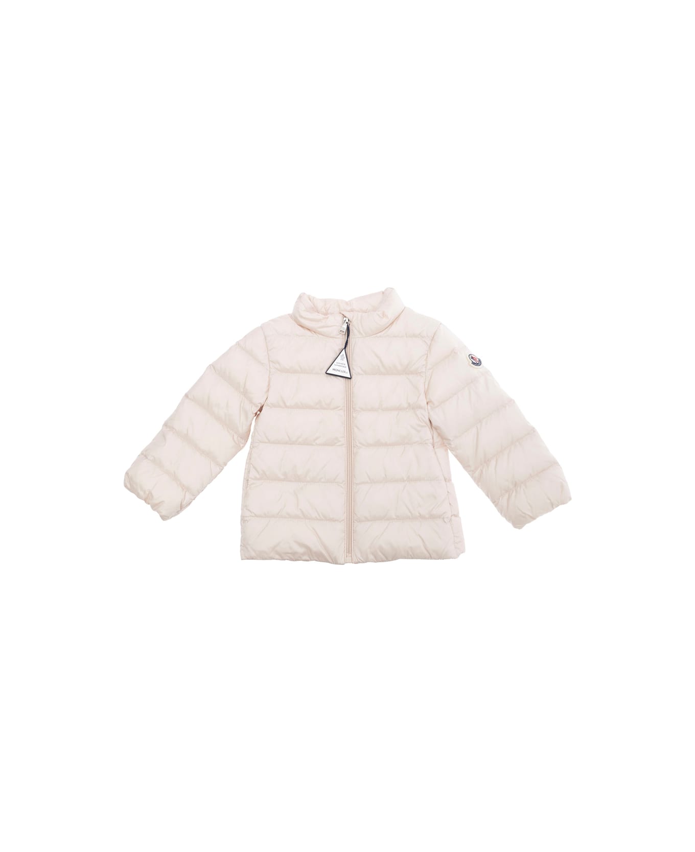 Moncler 
cecil
 Pink Down Jacket With Logo Patch Applied On The Sleeve In Tech Fabric Girl - Pink