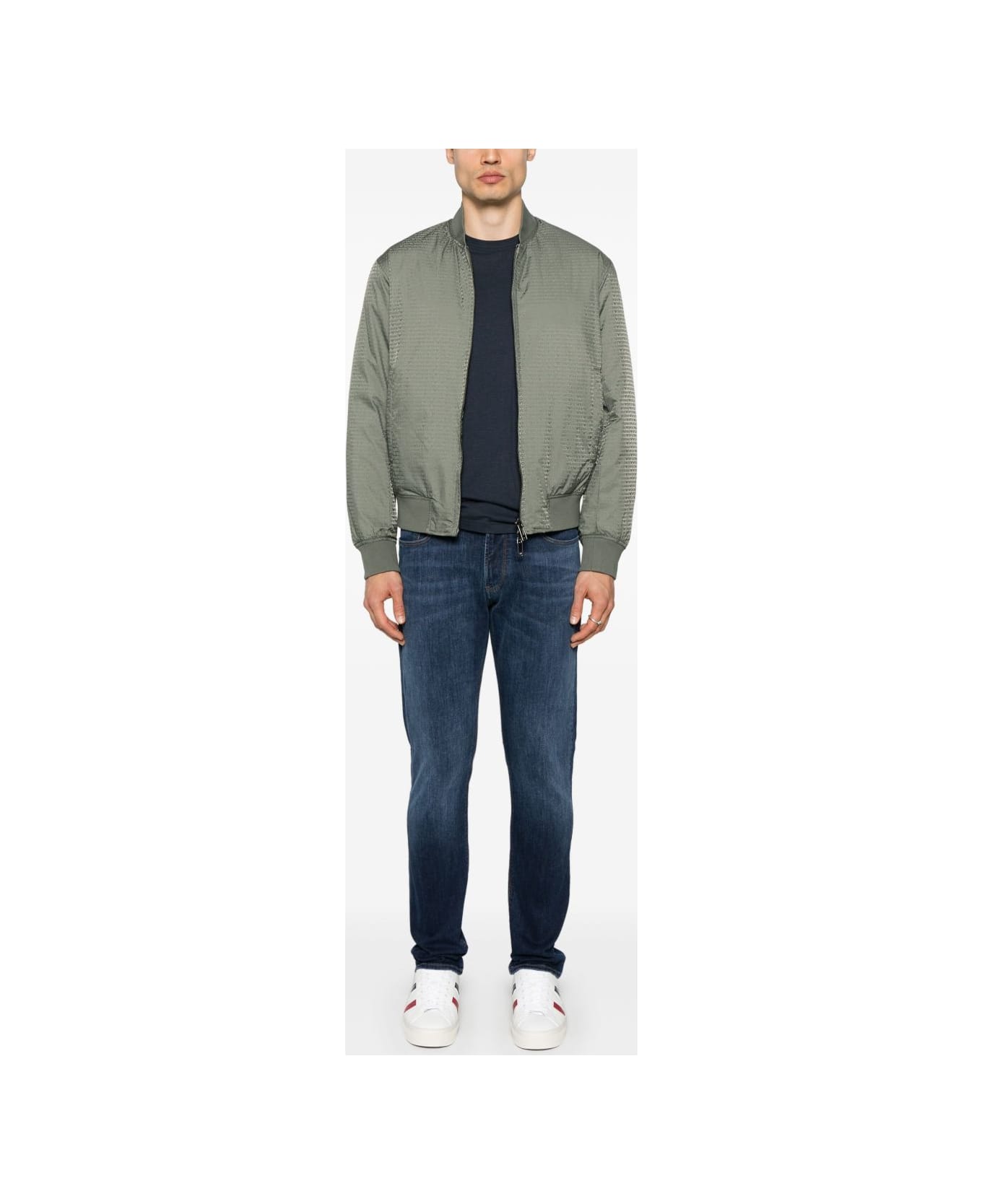 Emporio Armani Jacquard Nylon Bomber Jacket - Green