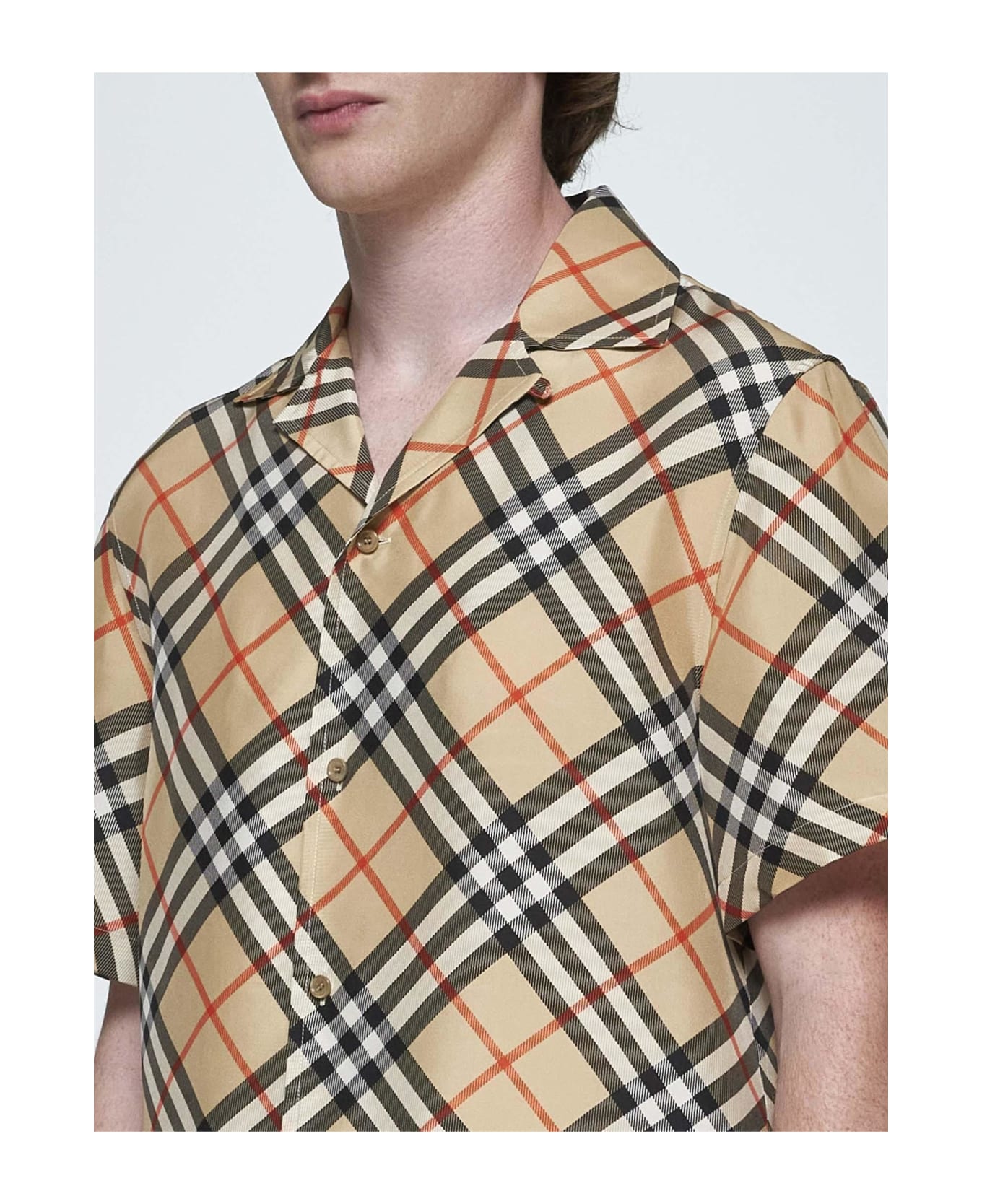 Burberry Check Silk Shirt - NEUTRALS