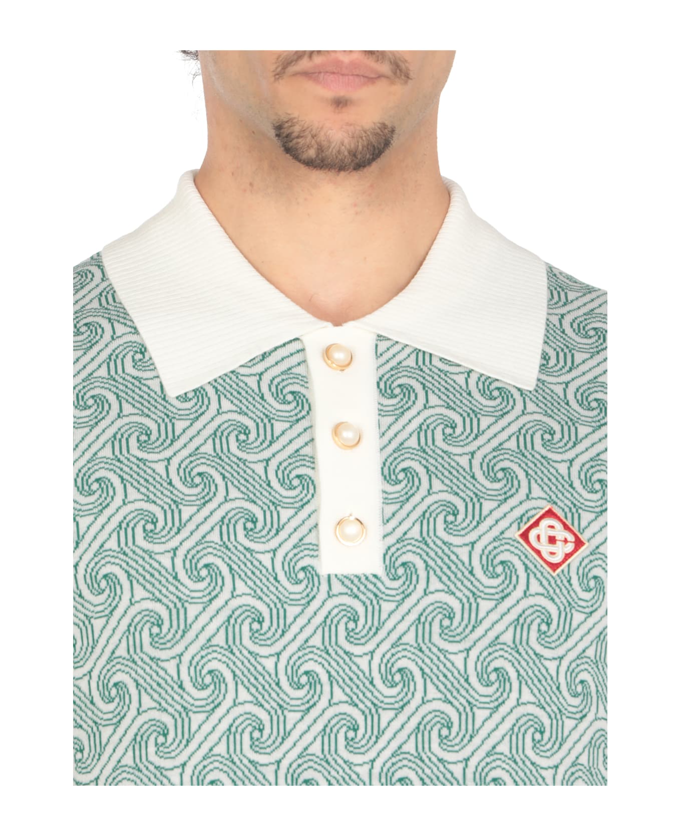 Casablanca Column Jacquard Monogram Polo Shirt - Green