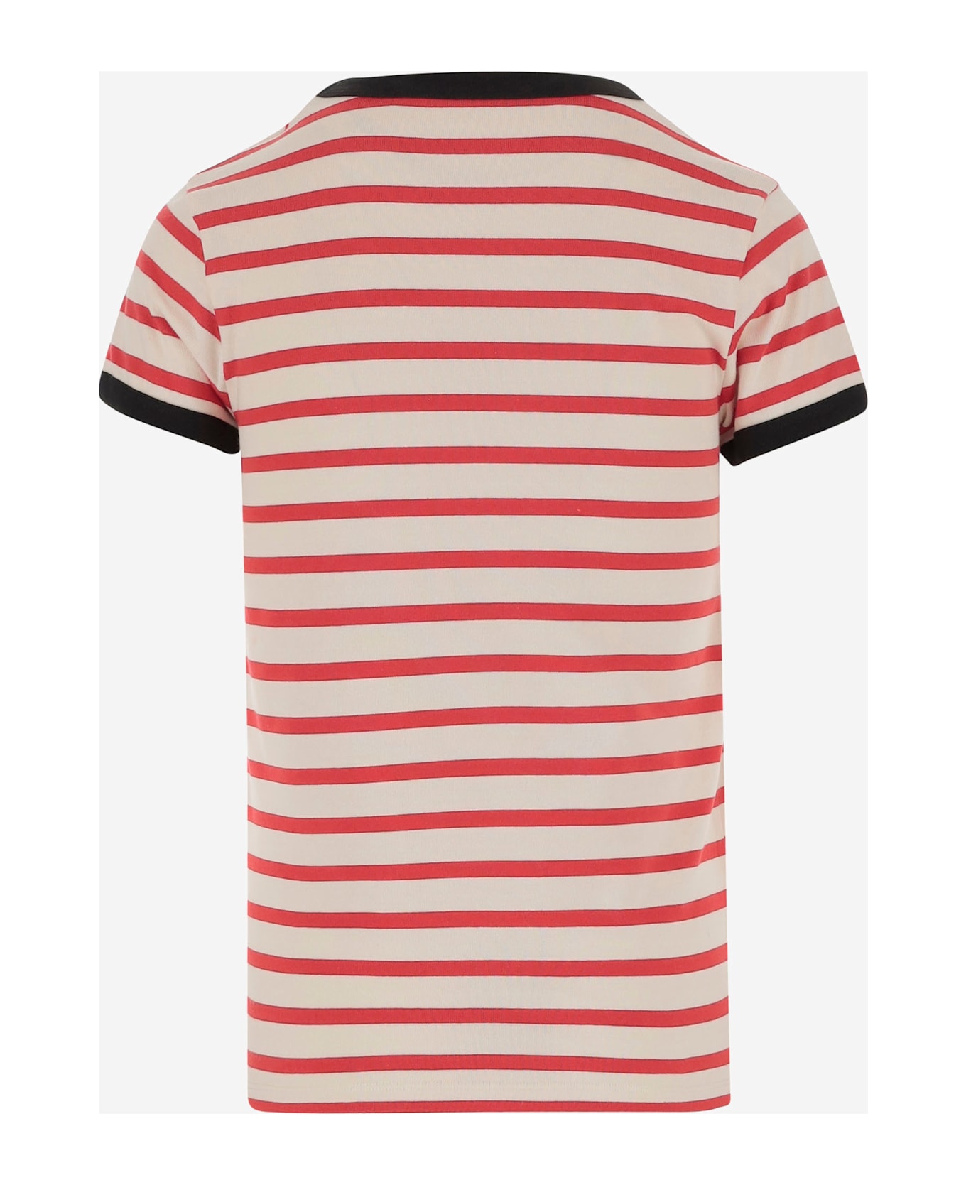 Valentino Cotton T-shirt With Striped Pattern And Logo - Ivory