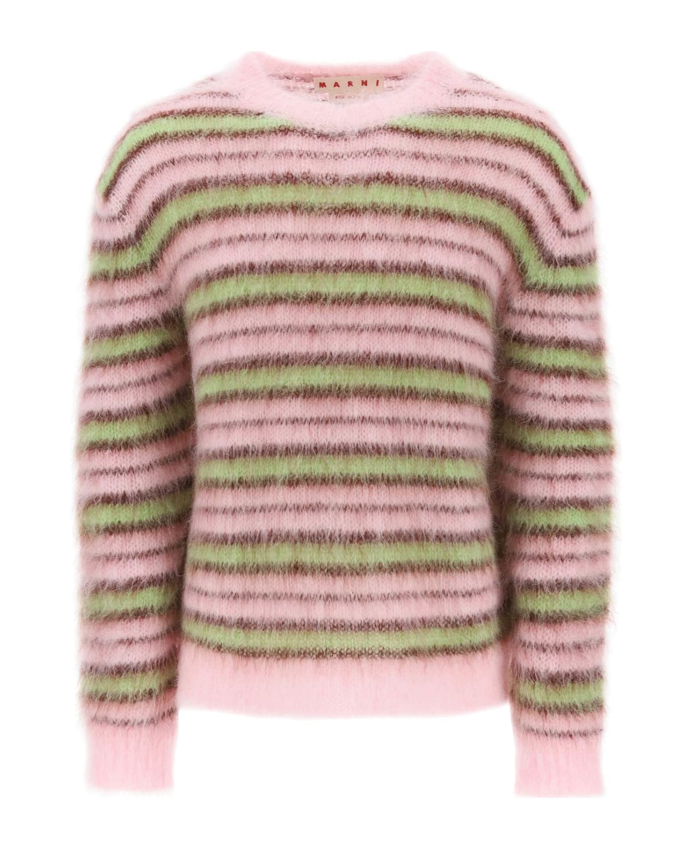 Marni Sweater In Brushed Mohair With Striped Motif - PINK