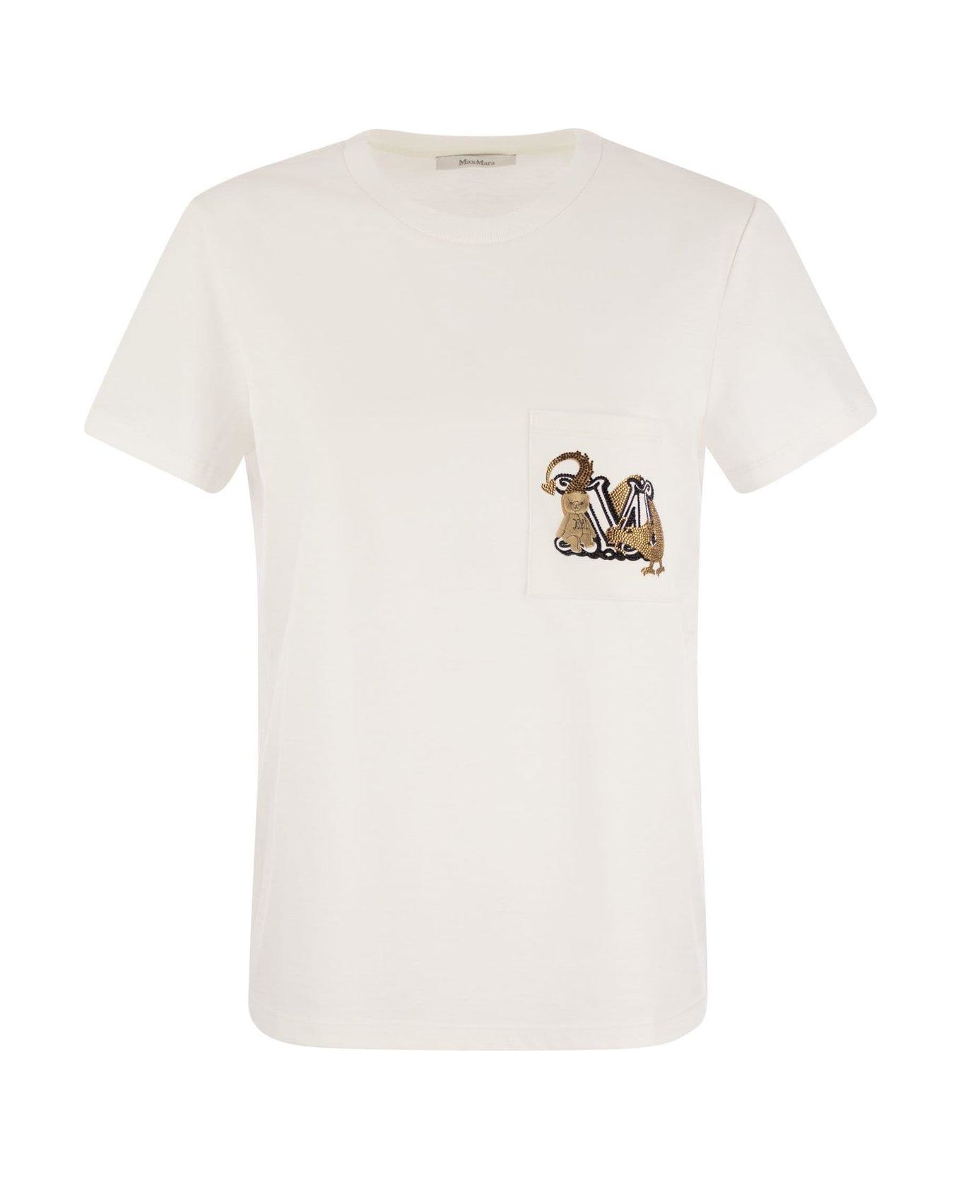 Max Mara Logo Embellished Crewneck T-shirt - White Tシャツ