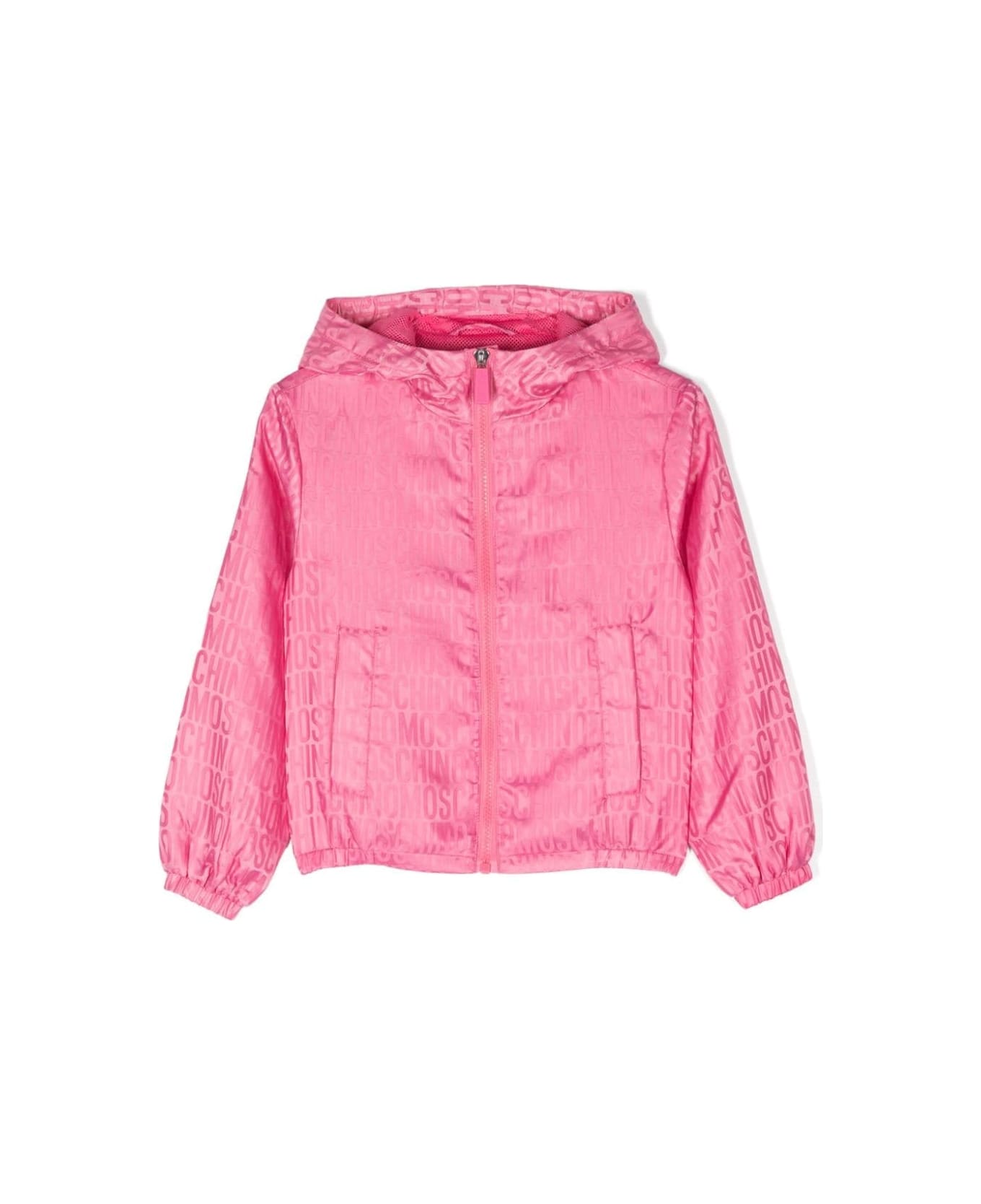 Moschino Pink Windbreaker Jacket With All-over Jacquard Logo - Pink コート＆ジャケット