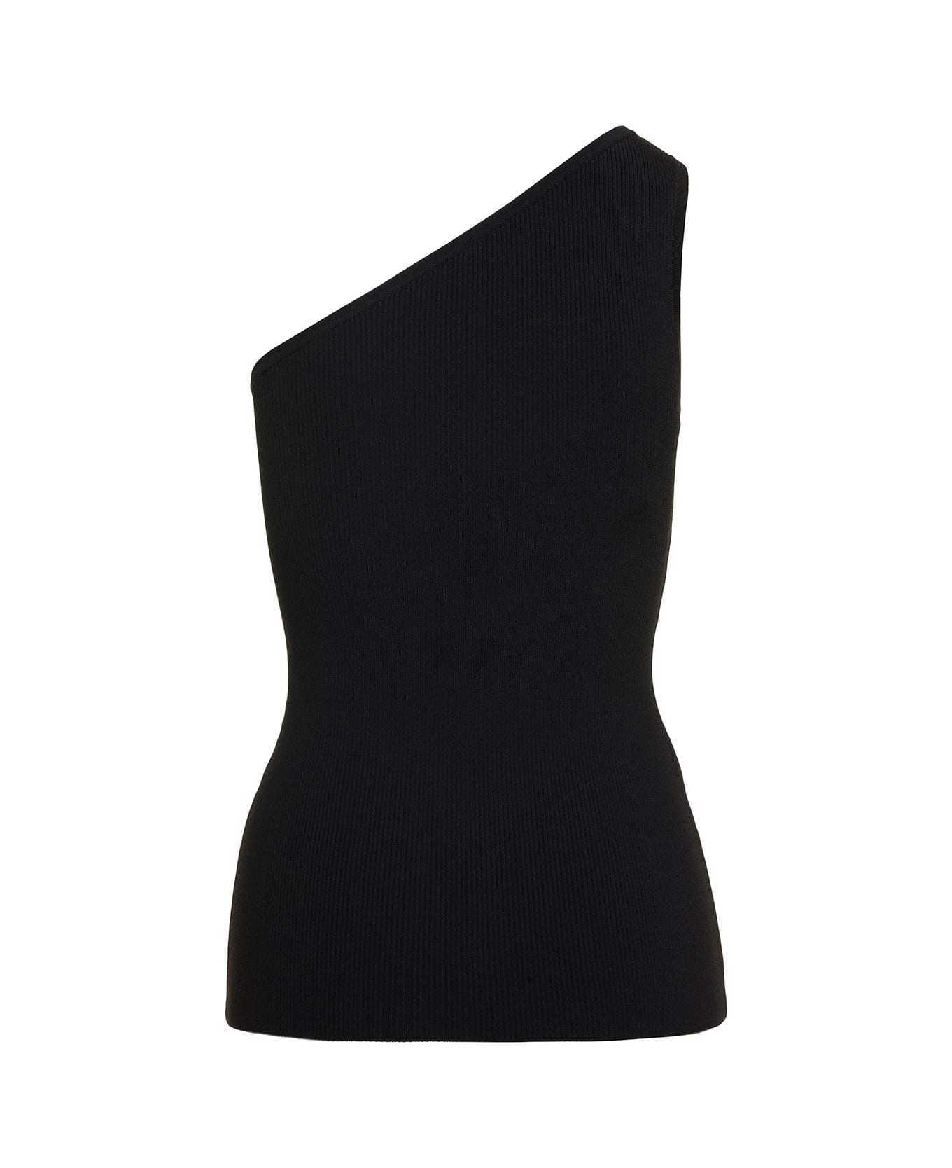 Totême Black Monochrome One-shoulder Ribbed Top In Viscose Blend Woman - 200 BLACK トップス