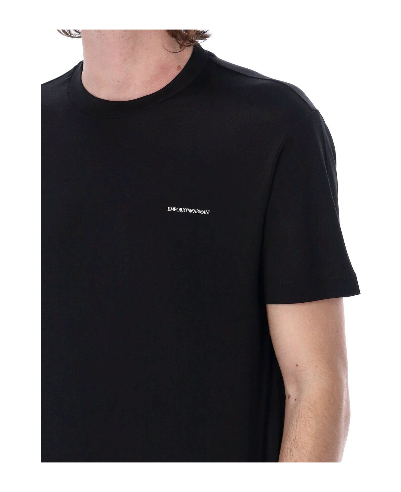 Emporio Armani Logo Printed Crewneck T-shirt - Black シャツ