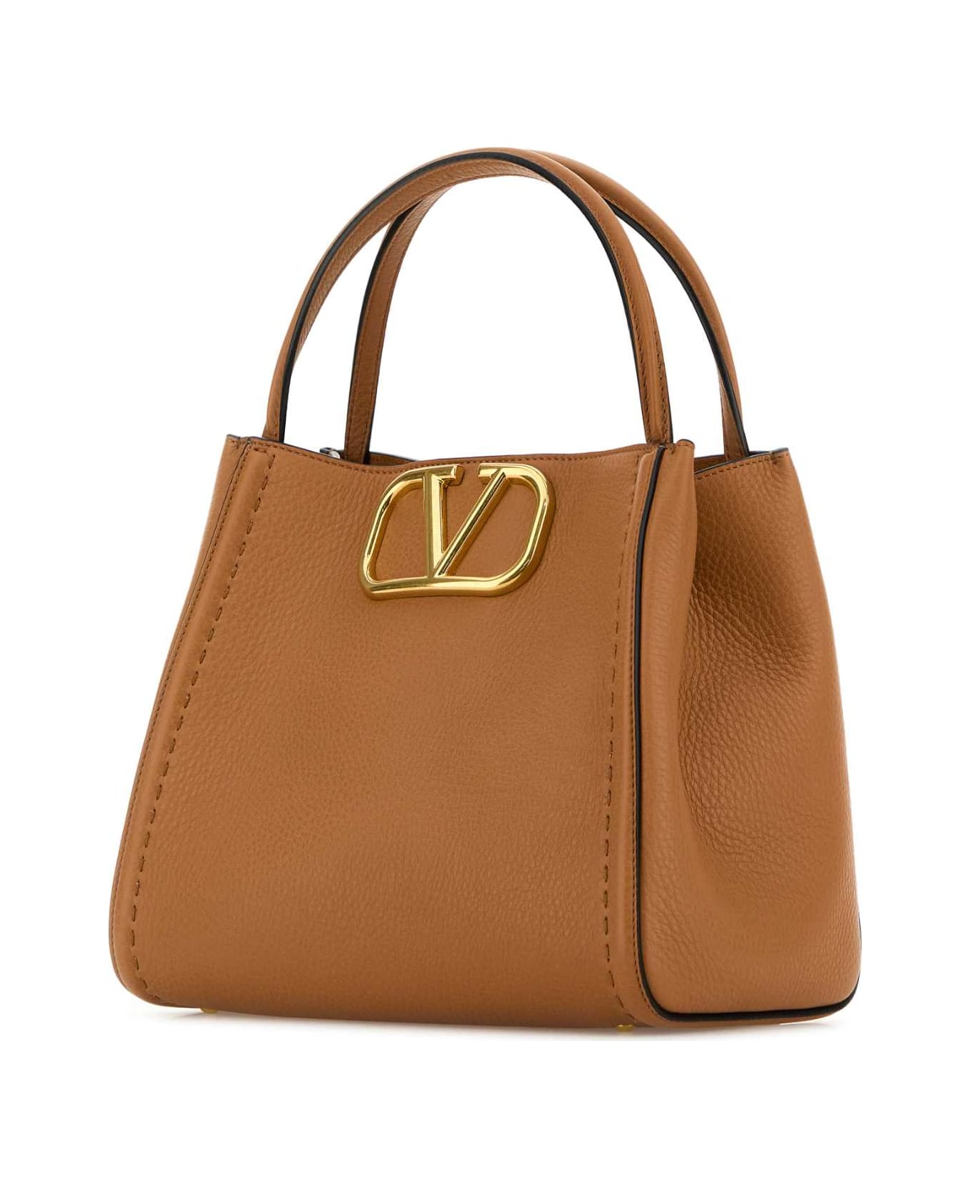 Valentino Garavani Camel Leather Medium Alltime Handbag - ALMONDBEIGESABBIA