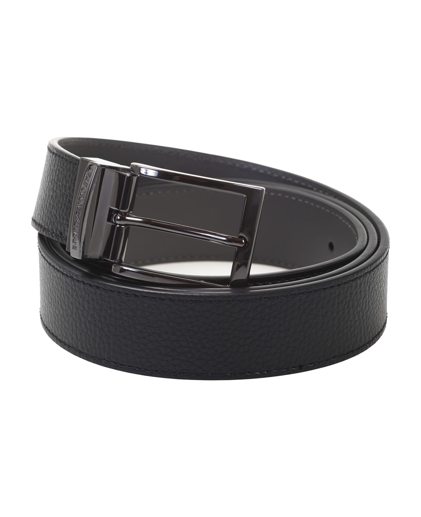 Emporio Armani Leather Belt - Nero/grigio