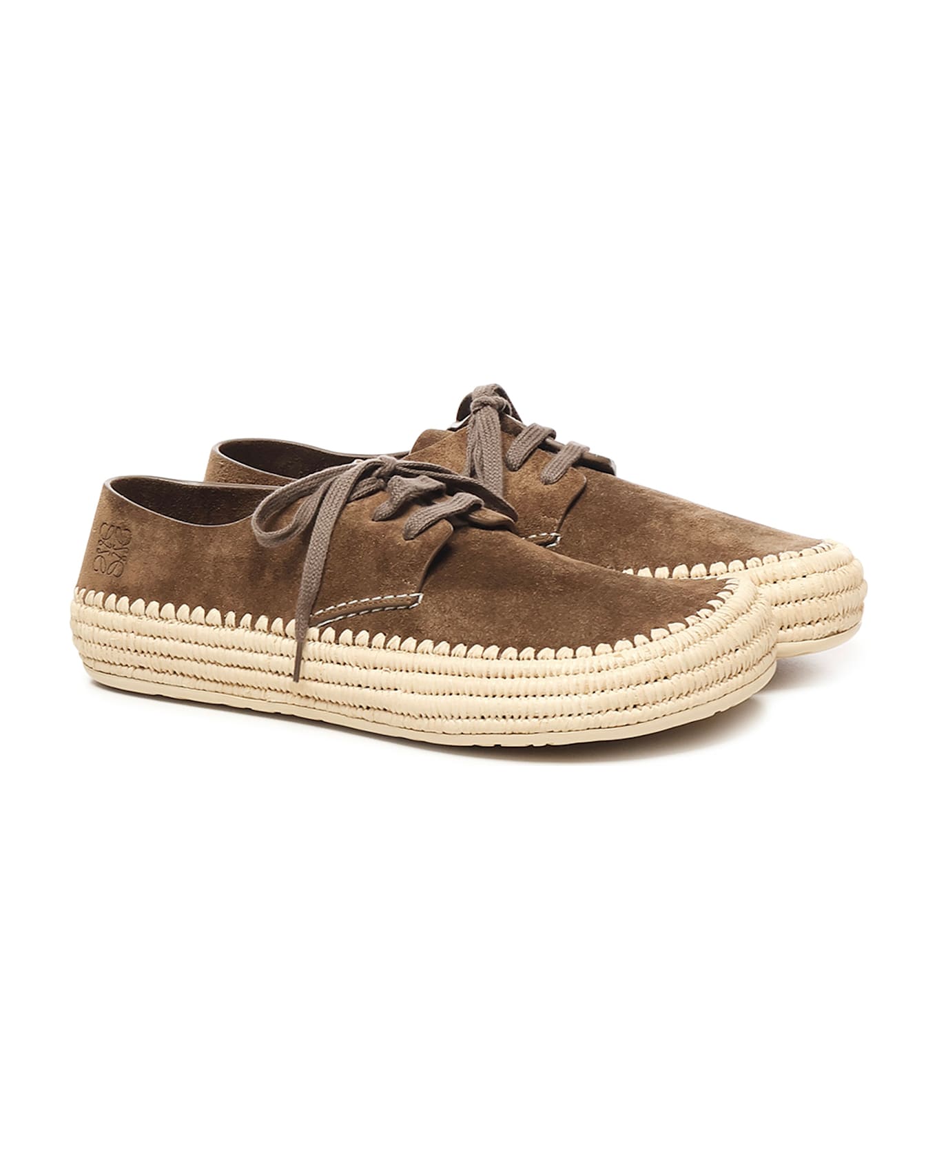 Loewe Rio Suede And Raffia Lace-ups - TAUPE GRAY