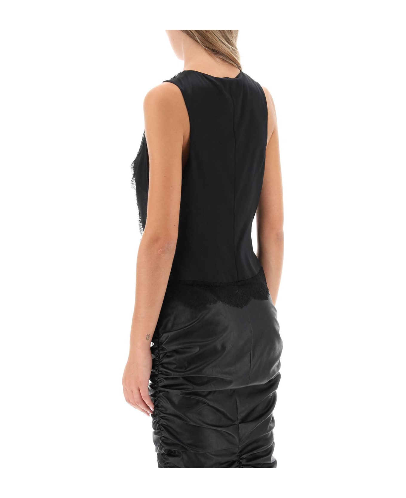 Tom Ford Satin Tank Top With Chantilly Lace - BLACK (Black)