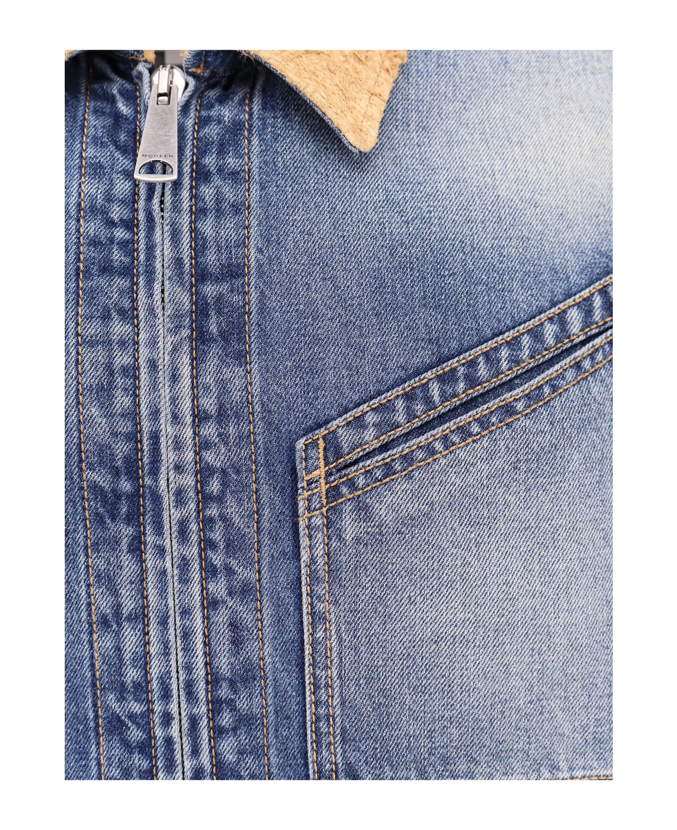 Alexander McQueen Blue Jacket With Classic Collar In Denim Man - Blue