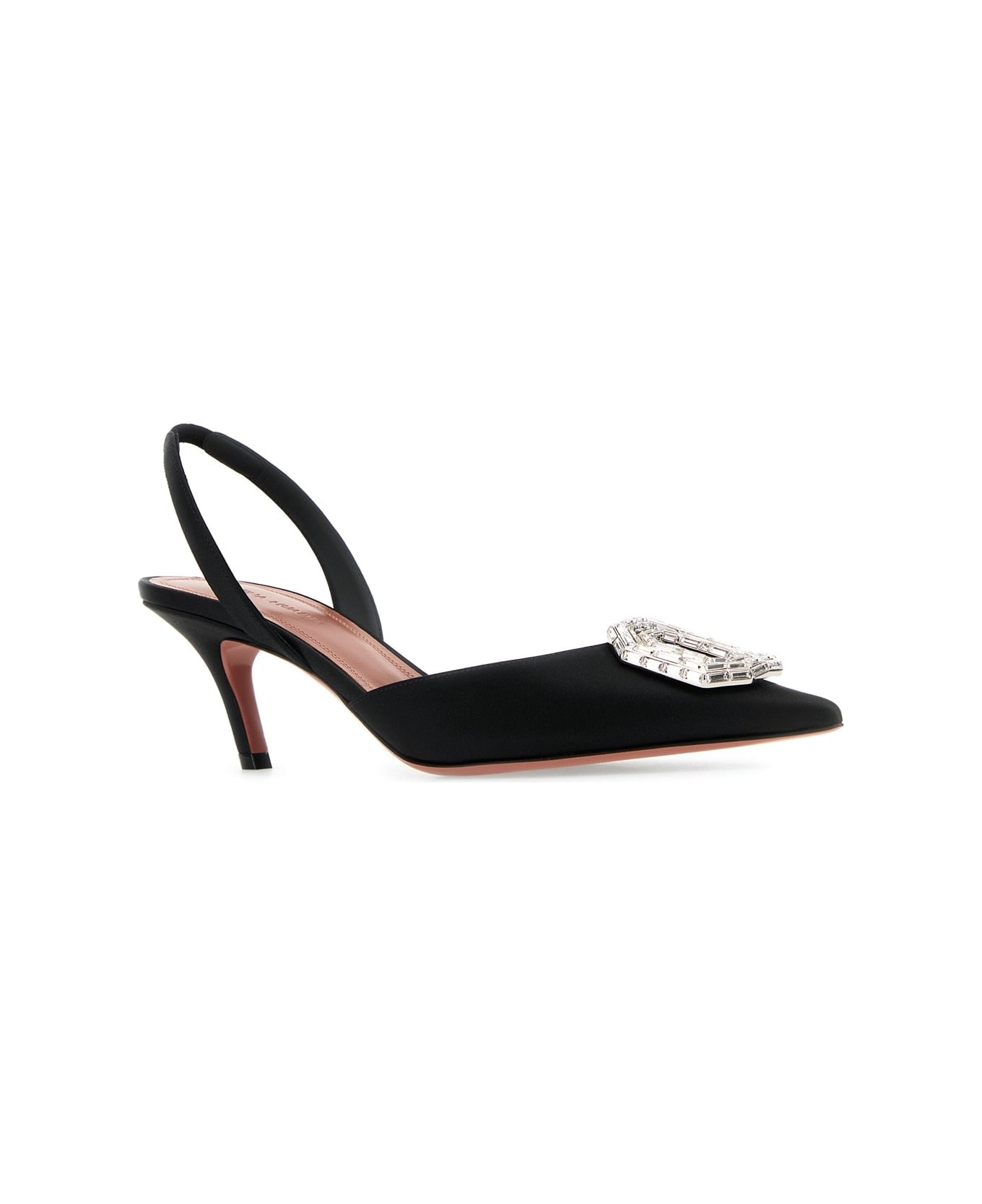 Amina Muaddi Black Satin Camelia 60 Pumps - BLACK