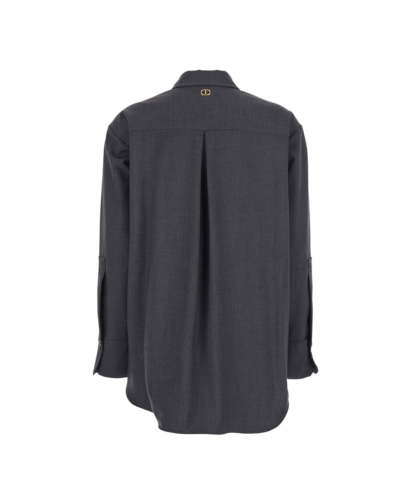 TwinSet Grey Shirt With Classic Collar And Logo Plaque On The Rear In Viscose Blend Stretch Woman - Grey