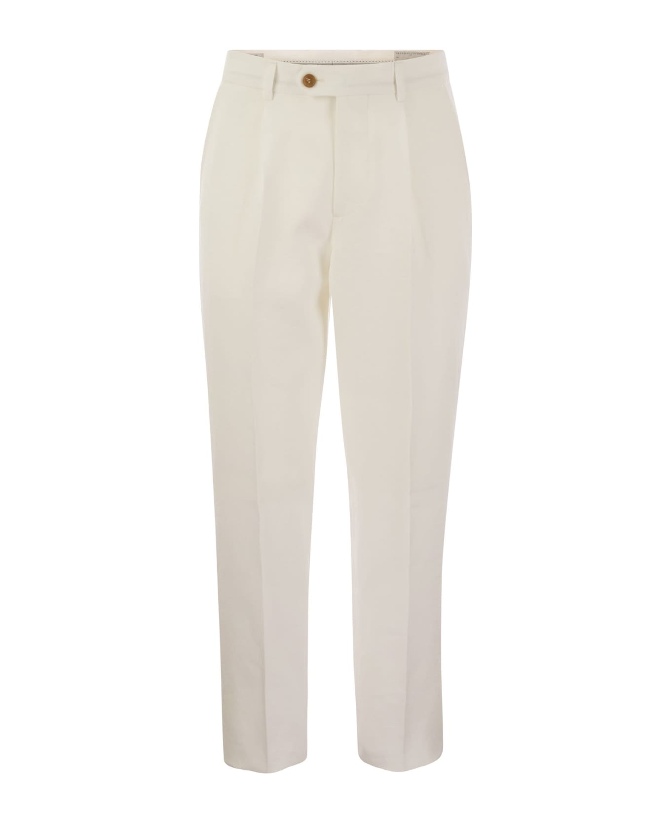 Brunello Cucinelli Leisure Fit Linen Trousers With Darts - Cream