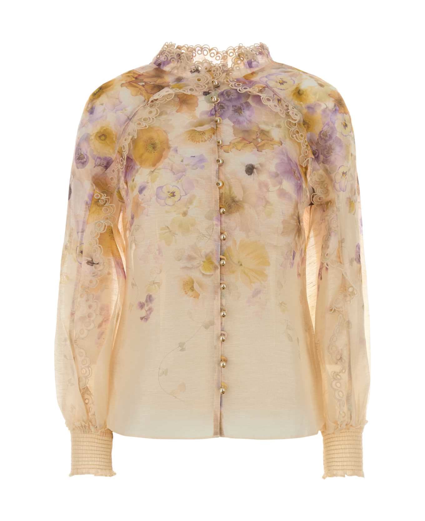 Zimmermann Printed Linen Blend Memento Shirt - PANSYFLORAL