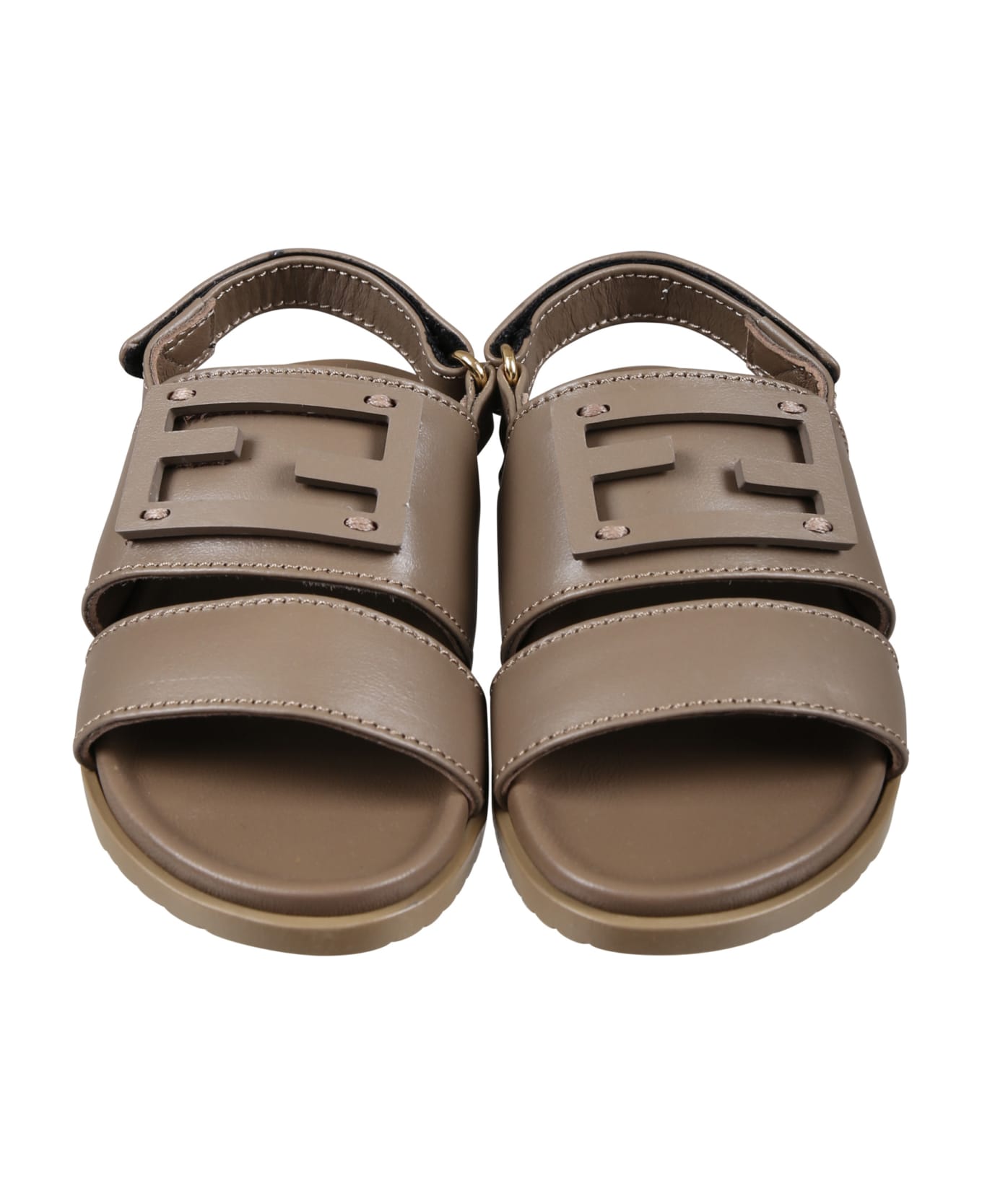 Fendi Brown Sandals For Kids With Ff Logo - Brown