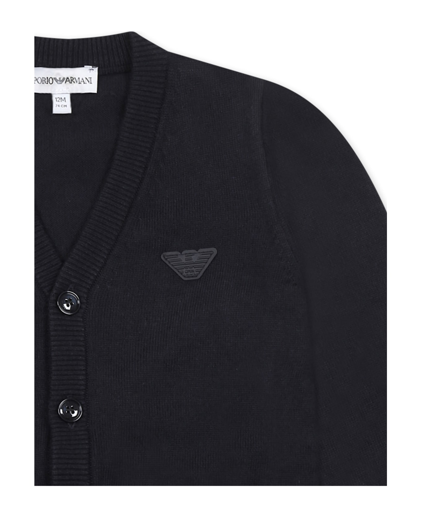 Emporio Armani Blue Cardigan For Baby Boy With Logo - Blue