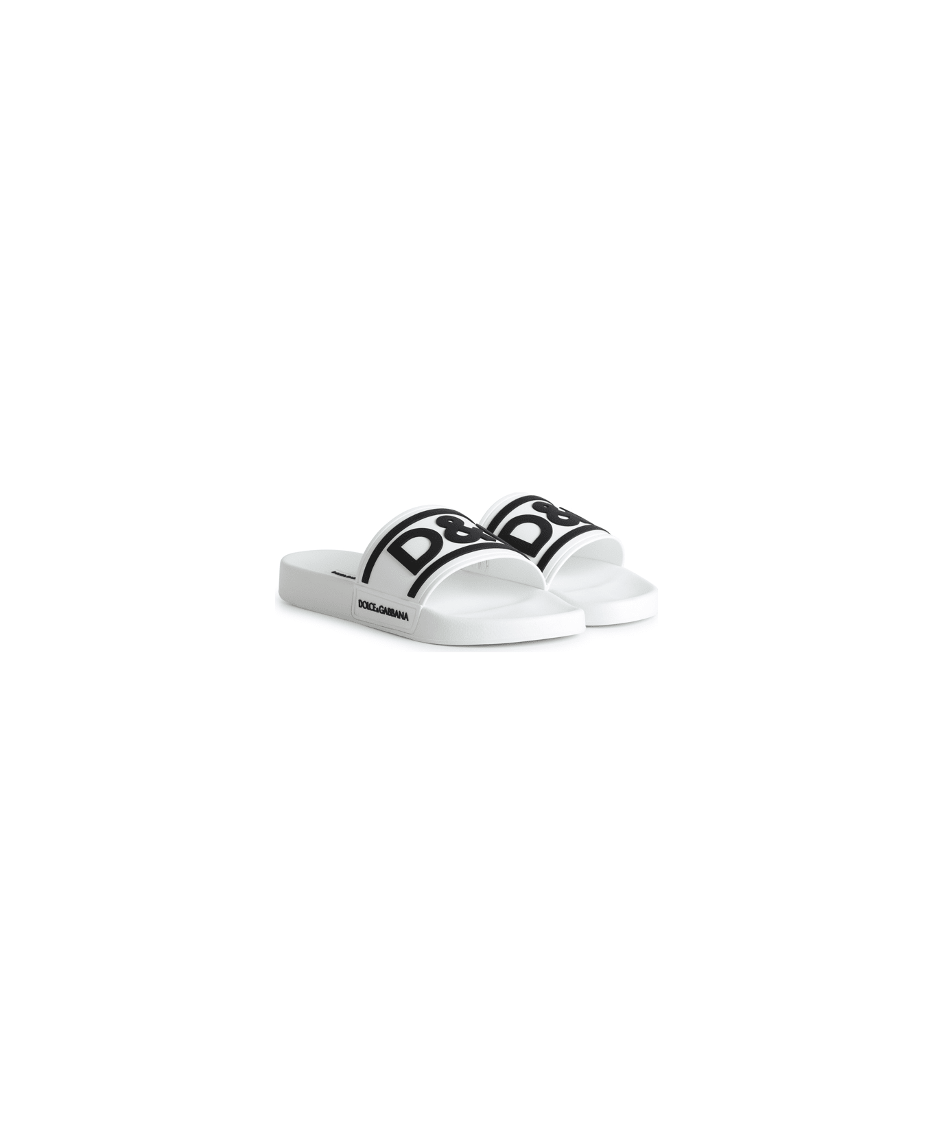 Dolce & Gabbana Beachwear Slide In Rubber With Dg Logo - White/black