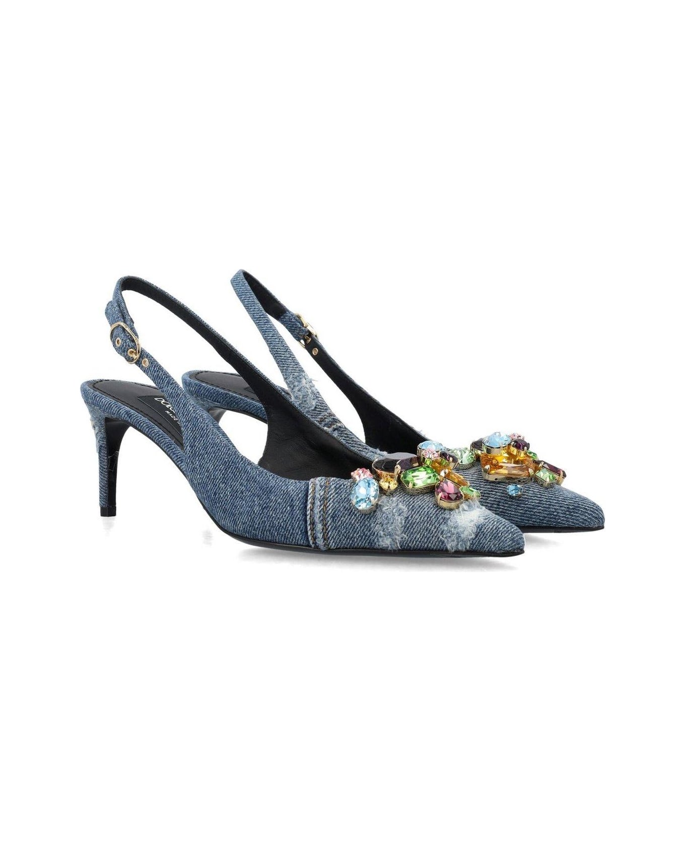 Dolce & Gabbana Crystal-embellished Pointed-toe Pumps - BLUE