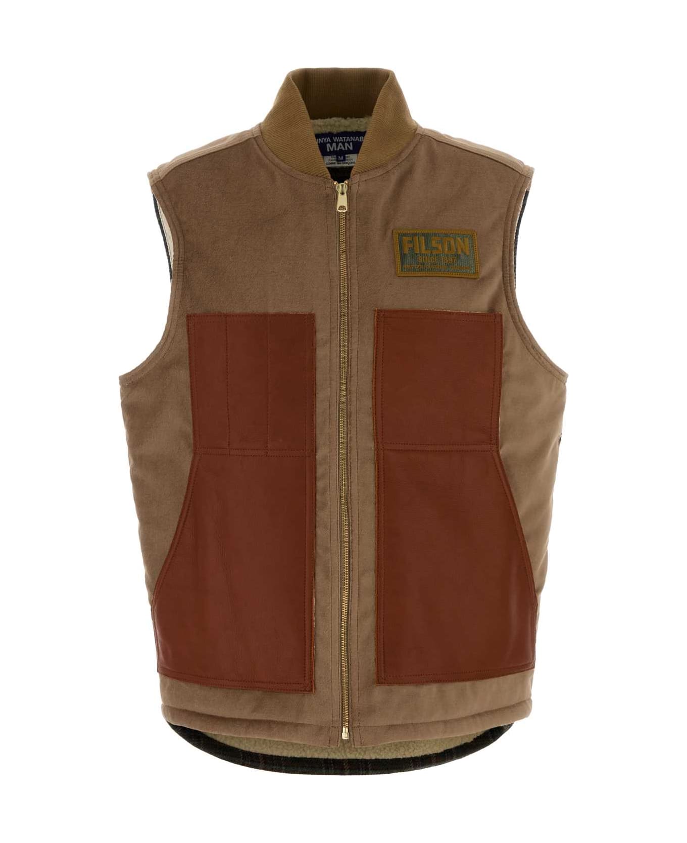 Junya Watanabe Multicolor Cotton And Wool Sleeveless Jacket - BEIGEXBRNXKHK