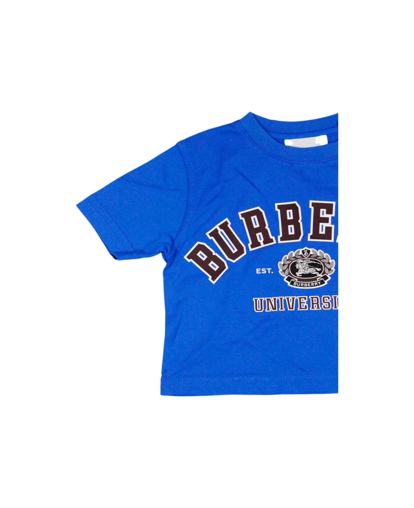 Burberry Crew-neck T-shirt With Buttons On The Neck In Cotton Jersey With University Print - Blu