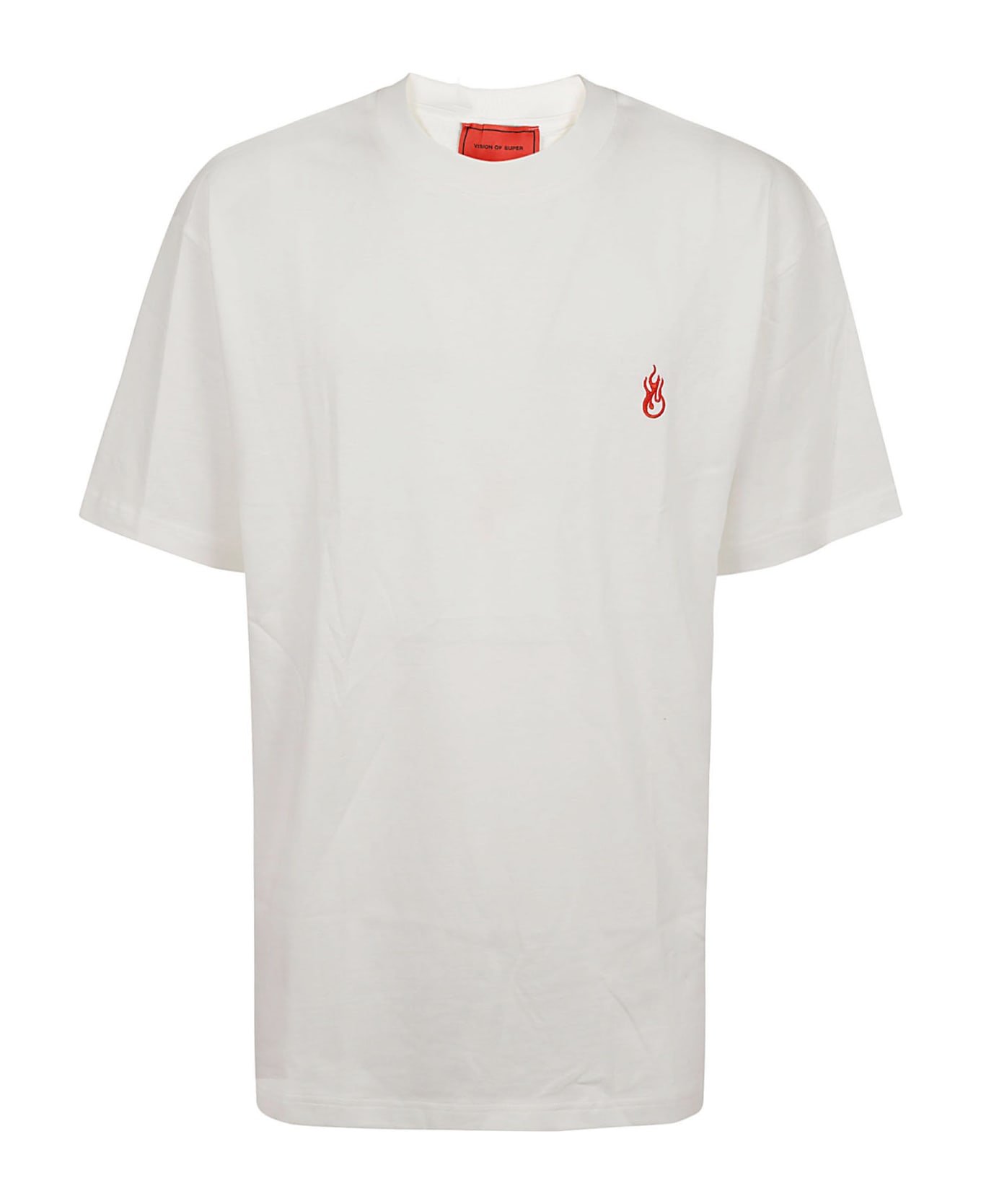 Vision of Super White T-shirt With Flames Logo And Metal Label - White