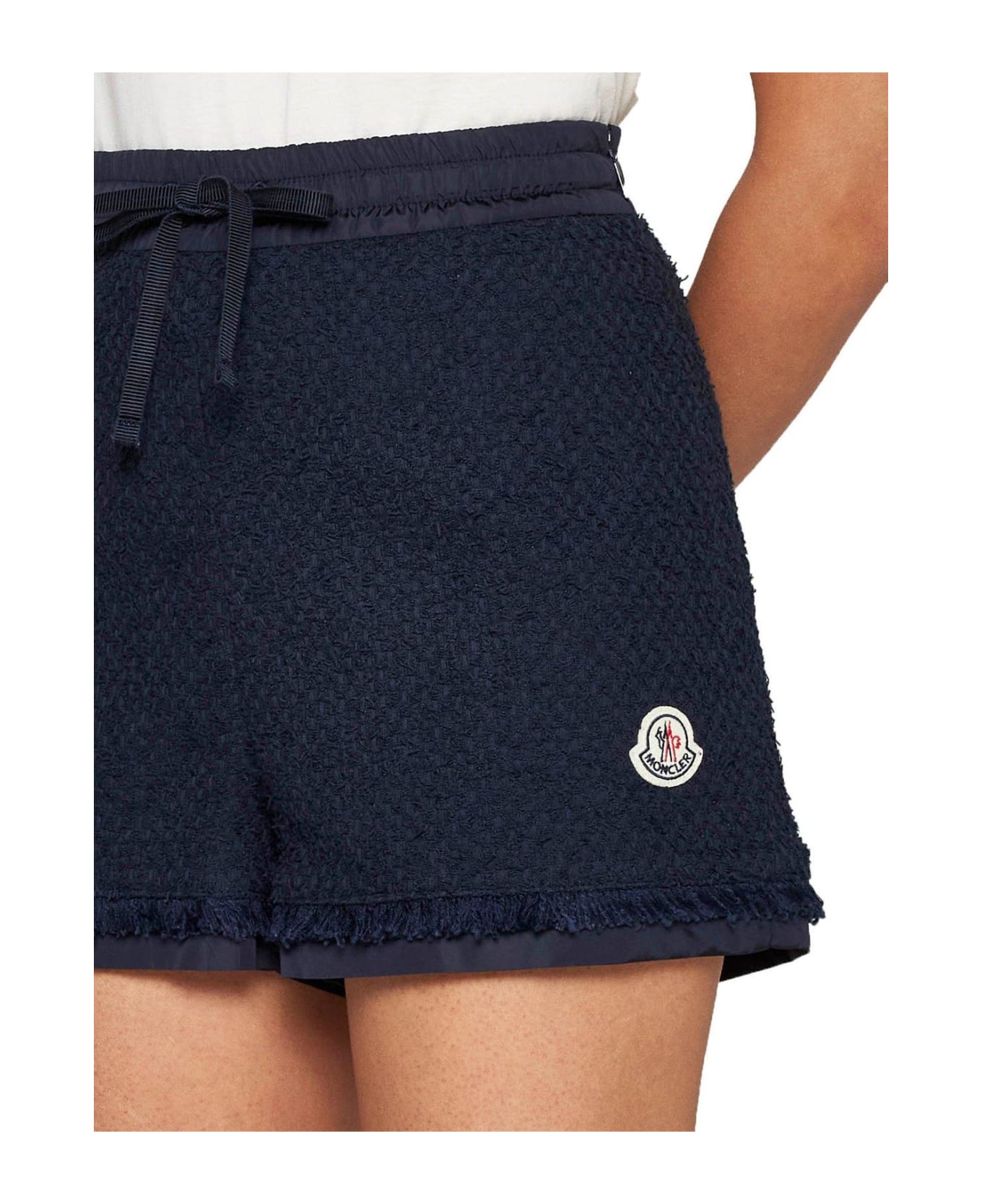 Moncler Logo Patch Tweed Shorts - Blue