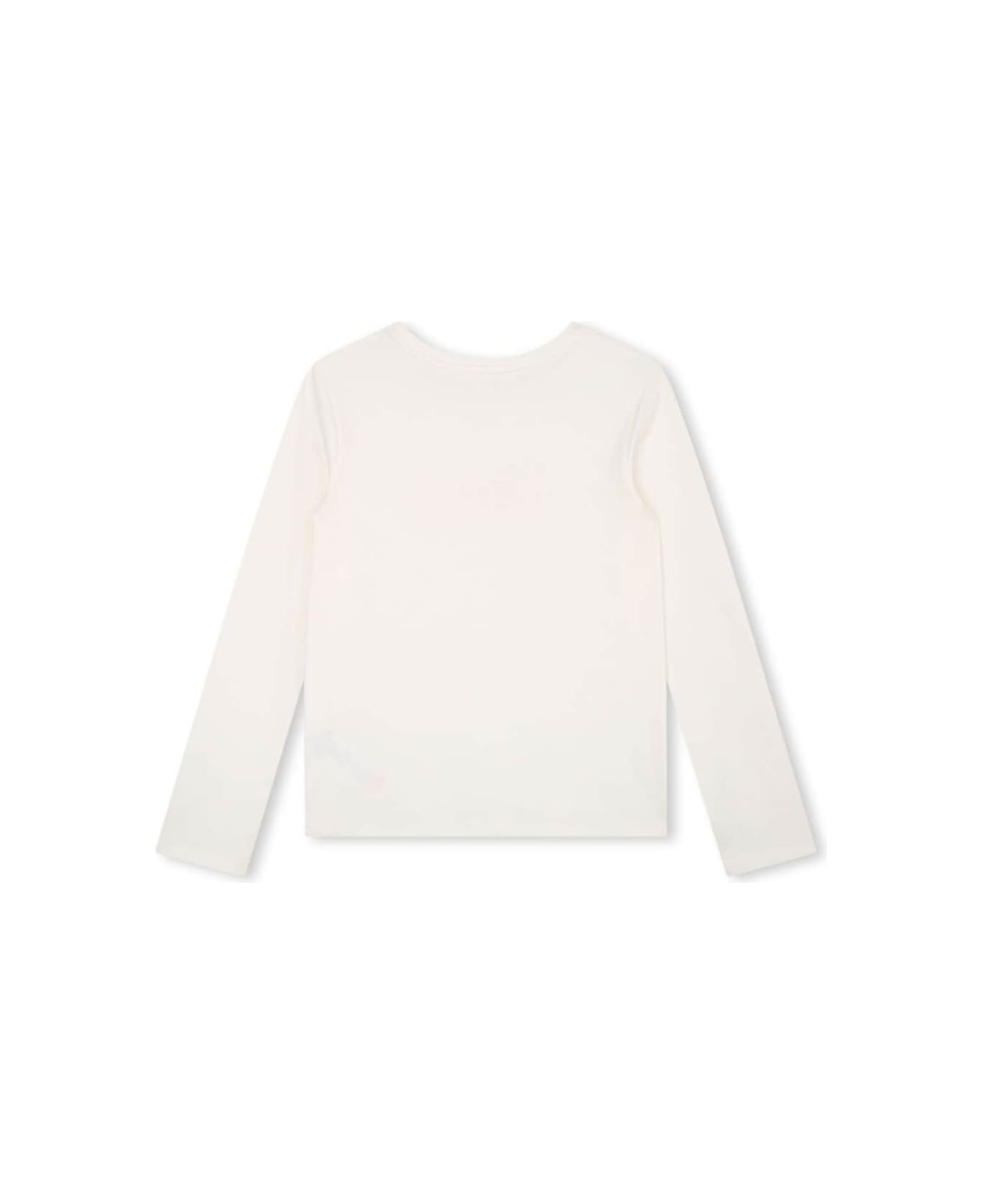 Chloé White Long-sleeve T-shirt With Embroidered Patch Logo In Cotton Girl - Bianco Sporco