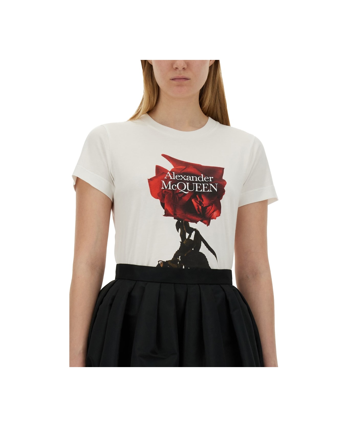 Alexander McQueen Shadow Rose Print T-shirt - WHITE Tシャツ