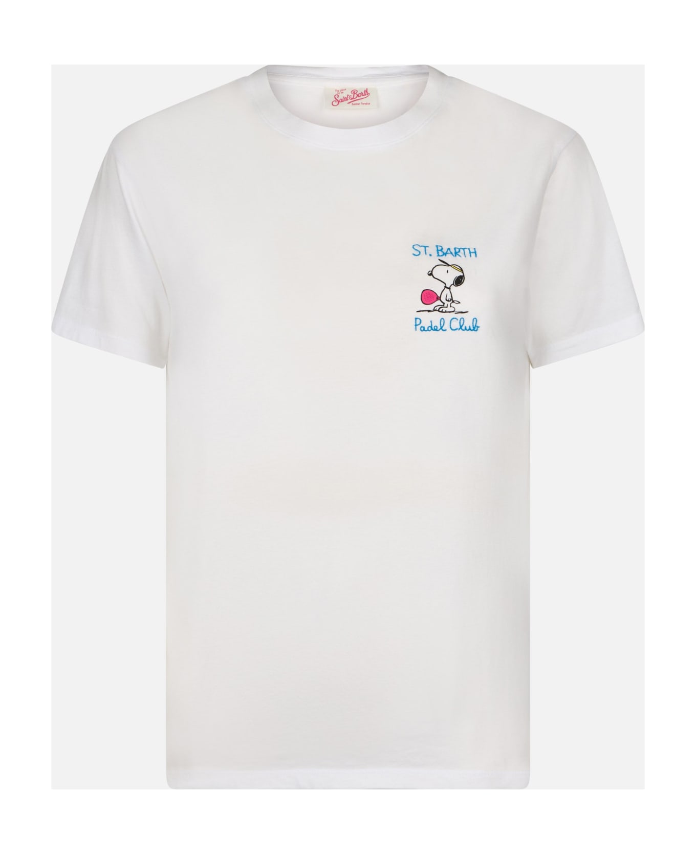 MC2 Saint Barth Woman Pink Cotton Jersey Crewneck T-shirt Emilie With Snoopy St. Barth Padel Club Embroidery | Snoopy Peanuts Special Edition - WHITE