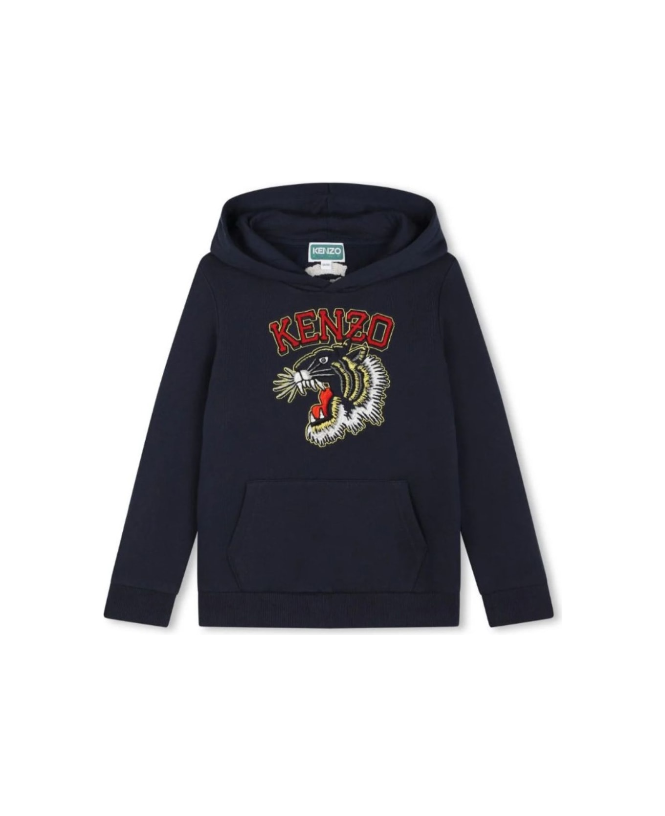 Kenzo Kids Blue Hoodie With Maxi Logo Print On The Front In Cotton Boy - Blu