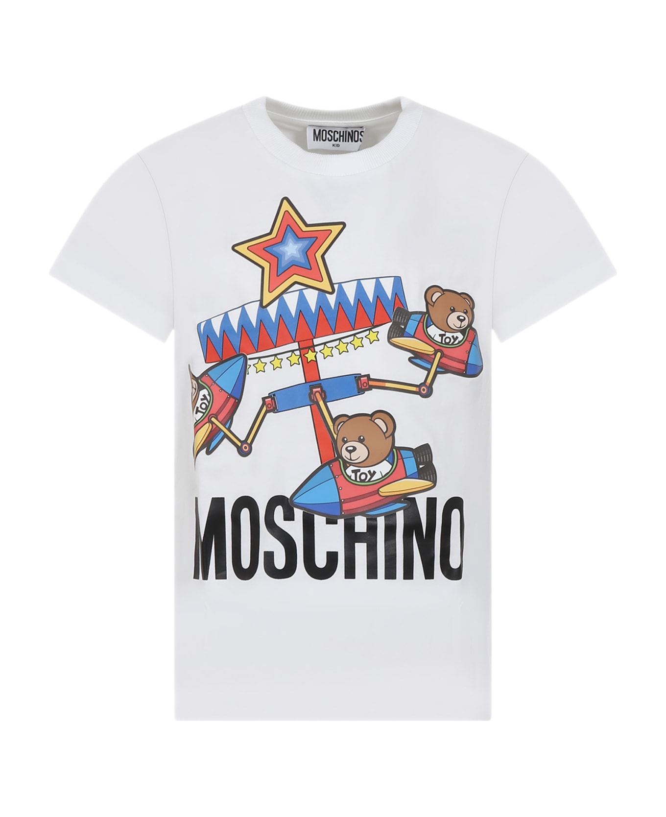 Moschino White T-shirt For Kids With Teddy Bears Print - White