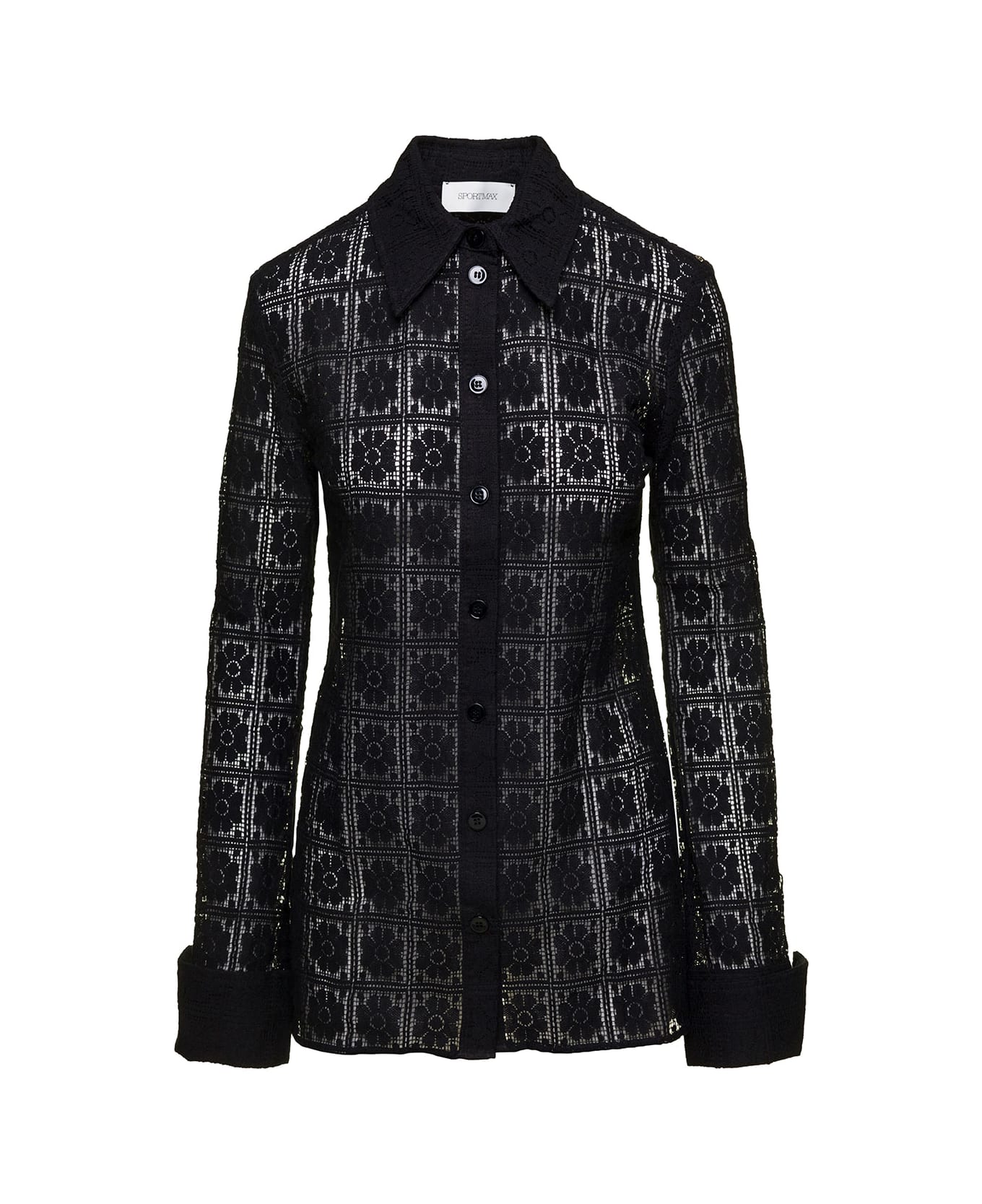 SportMax 'sava' Black Shirt With Embroidered Jacquard Motif All-over In Cotton Blend Woman - Black